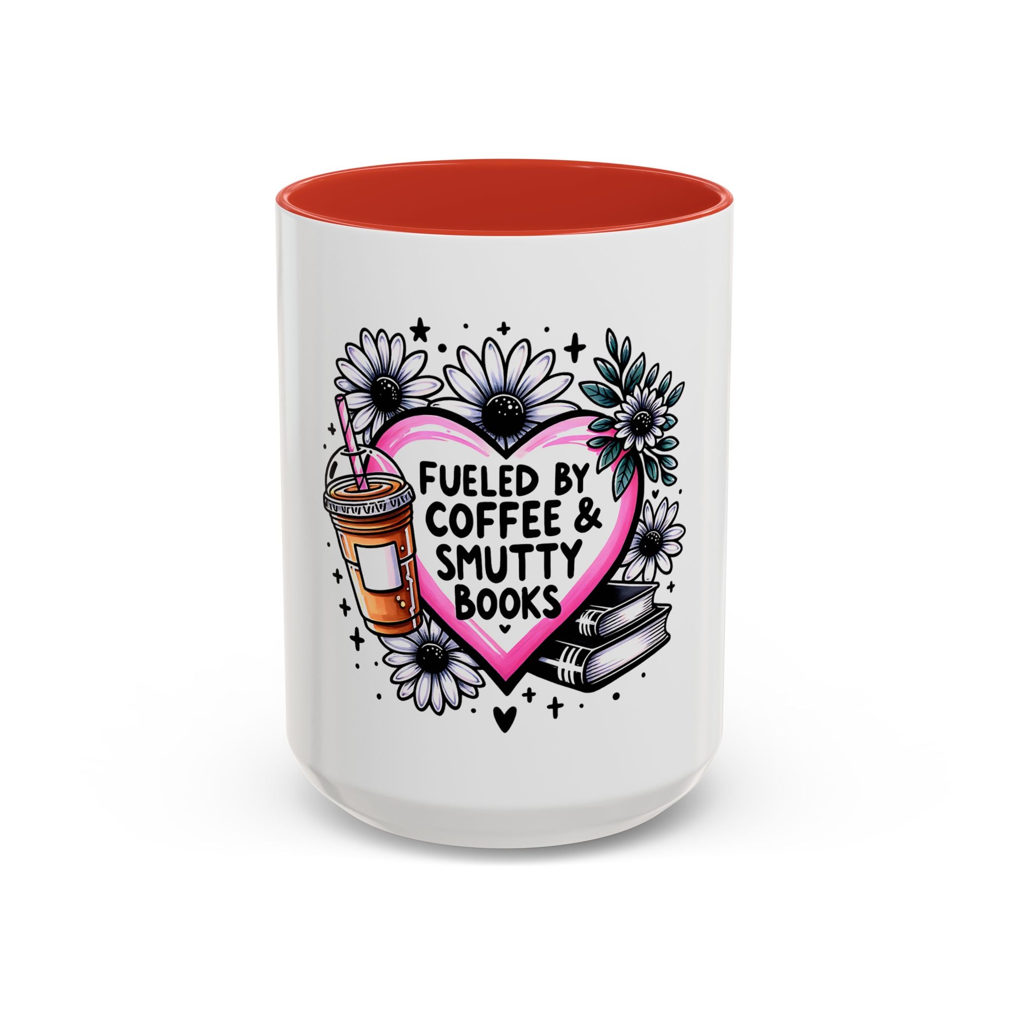 Fueled by Coffee & Smutty Books Mug — Floral Heart Coffee Cup (11/15oz)