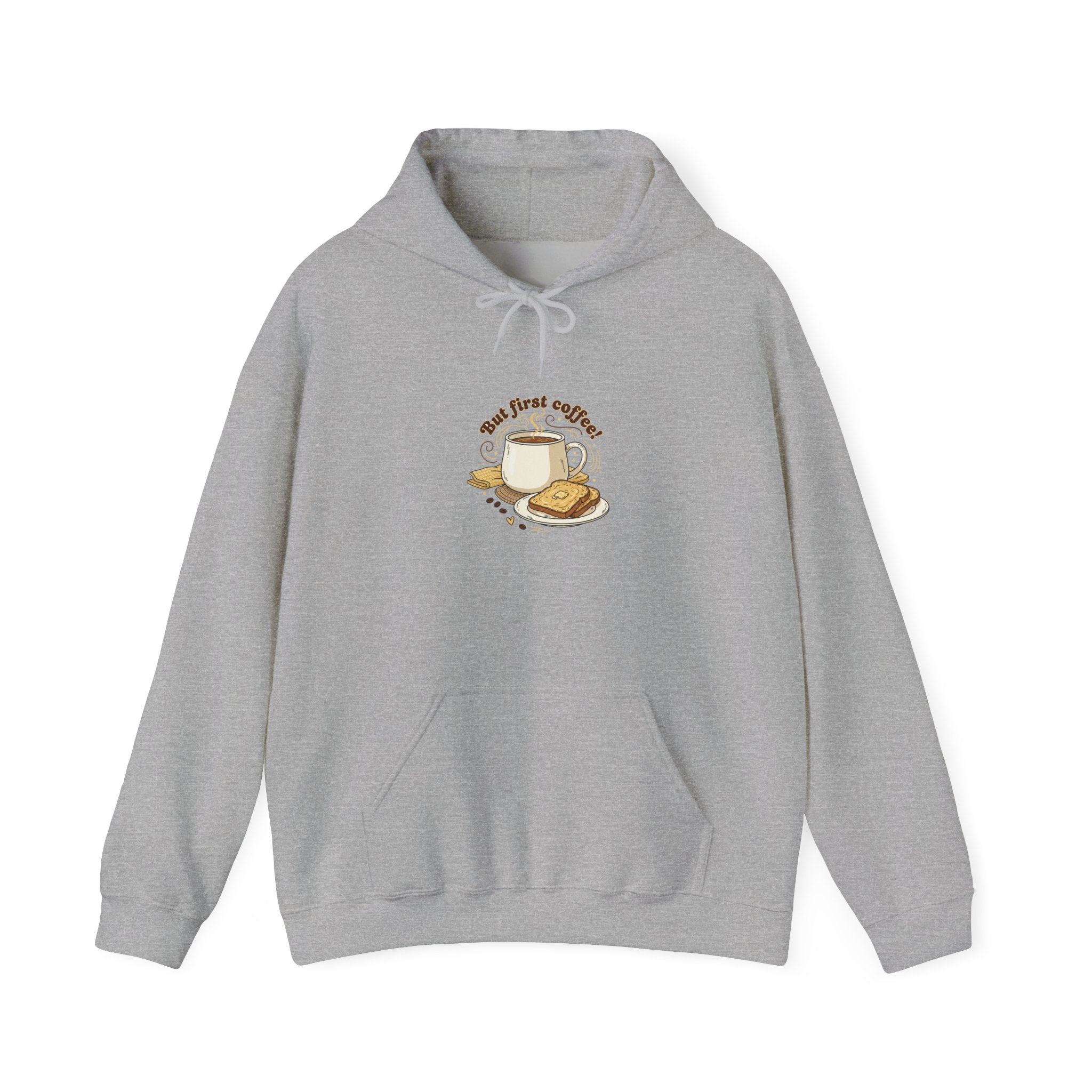 But First Coffee hoodie | kawaii kitchen, butter toast graphics, cafe-inspired comfort