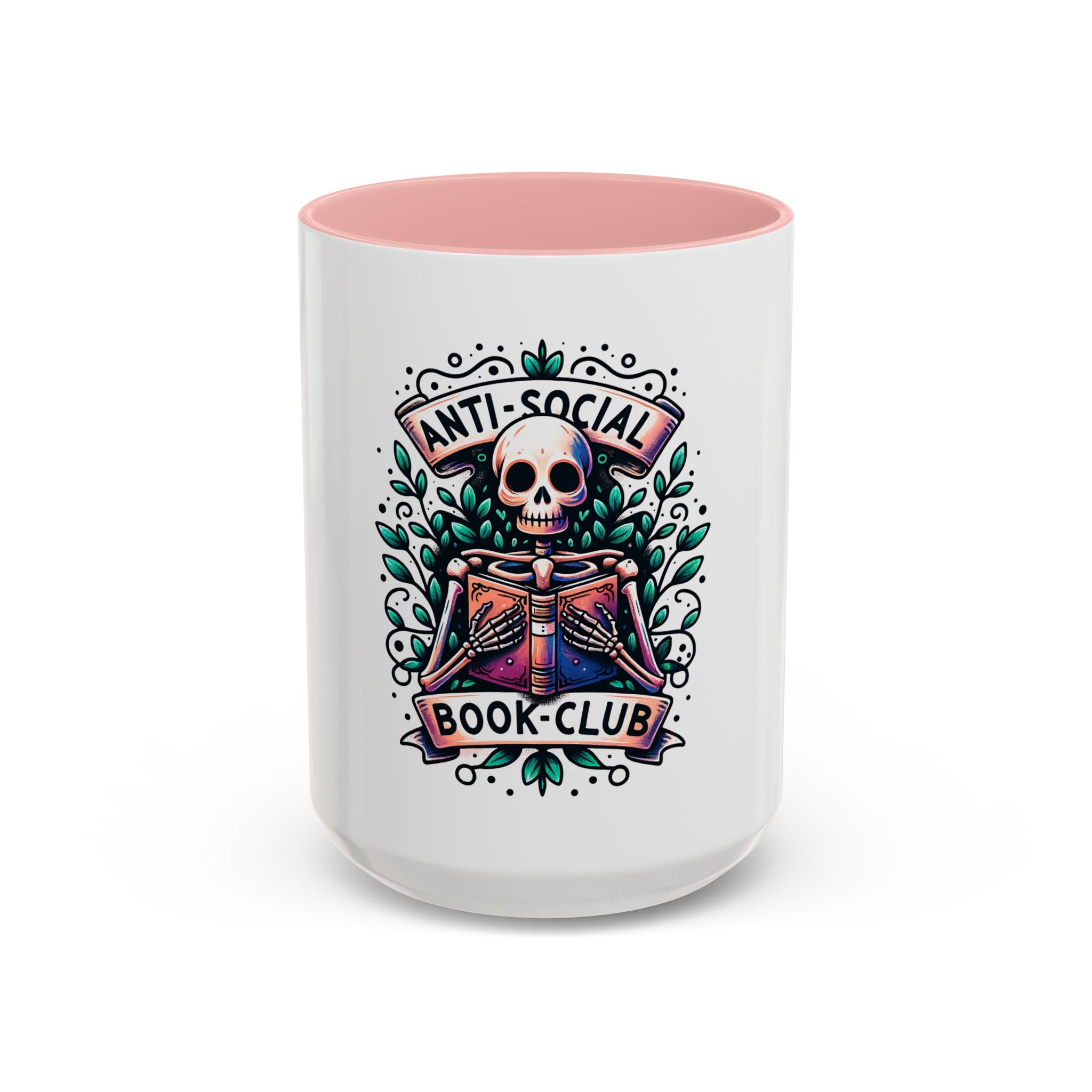 Accent Mug — "Anti-Social Book Club" Skull & Book Coffee Mug (11/15oz)