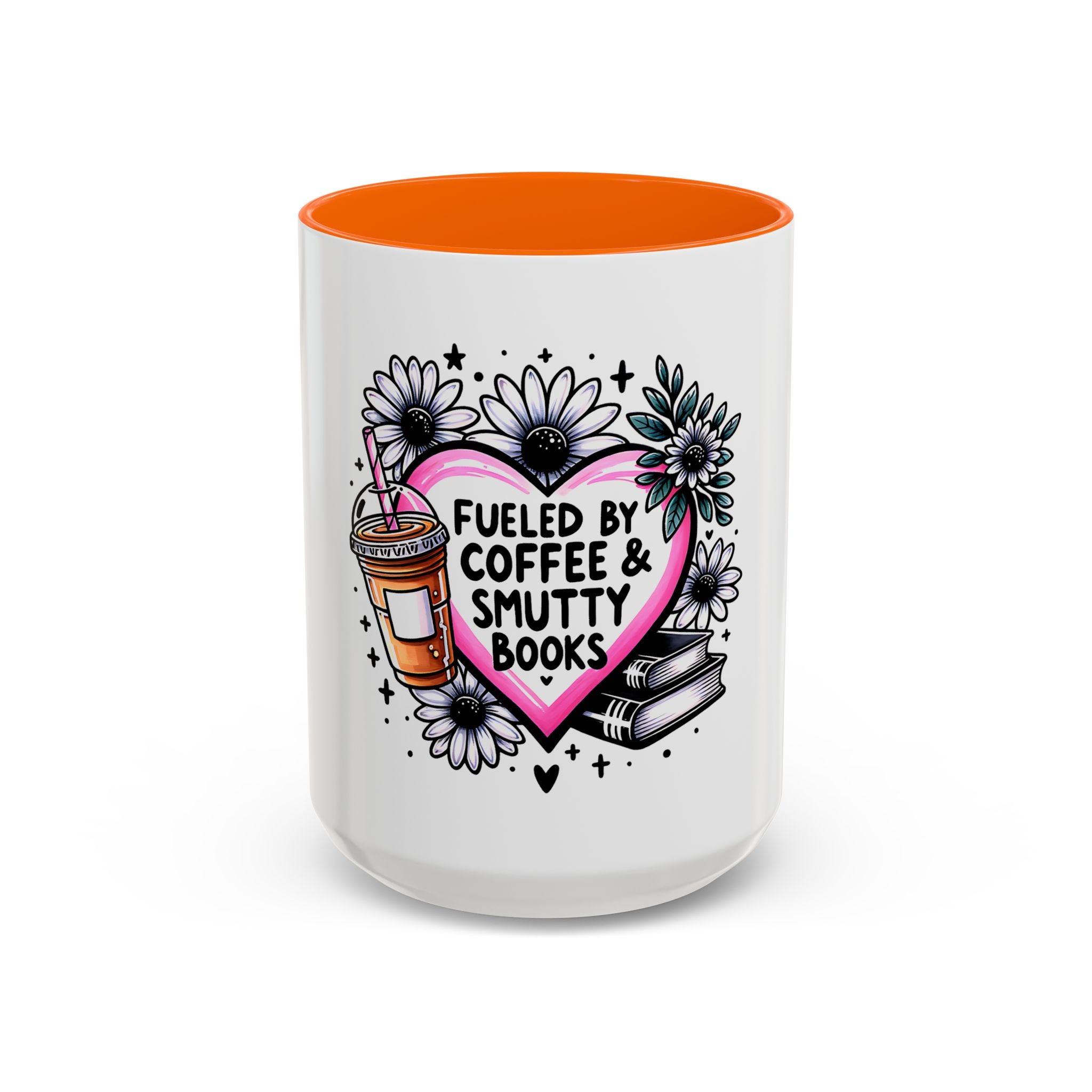 Fueled by Coffee & Smutty Books Mug — Floral Heart Coffee Cup (11/15oz)