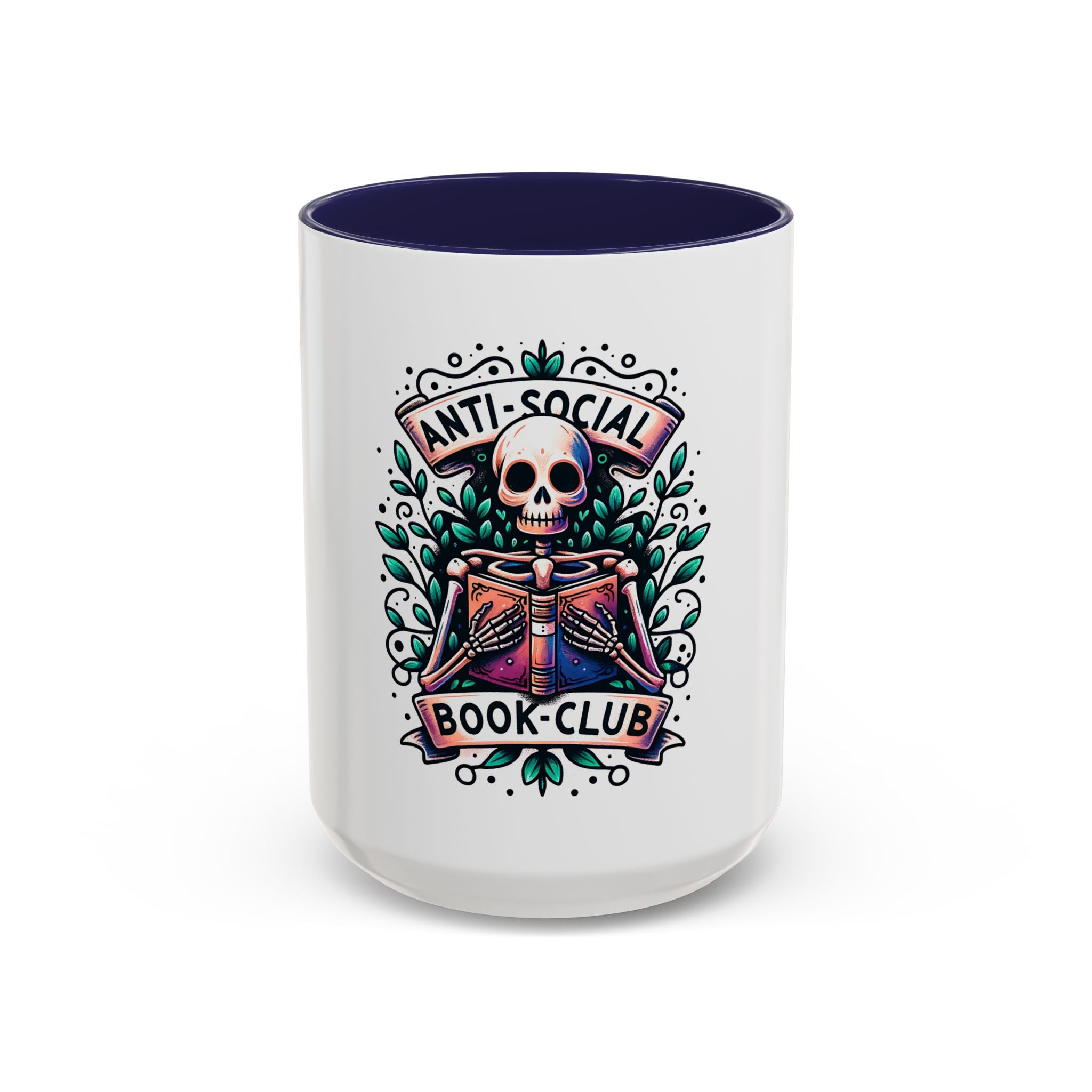 Accent Mug — "Anti-Social Book Club" Skull & Book Coffee Mug (11/15oz)