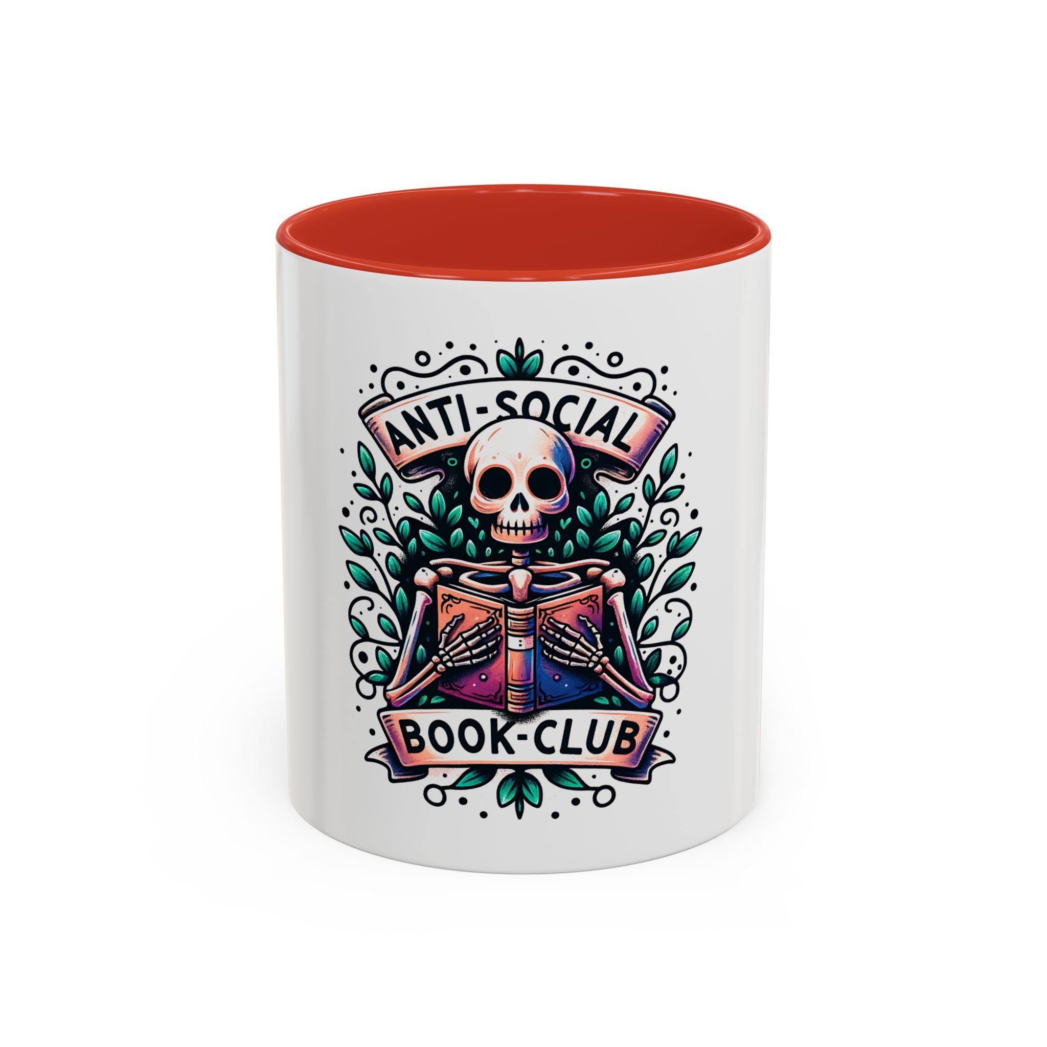 Accent Mug — "Anti-Social Book Club" Skull & Book Coffee Mug (11/15oz)