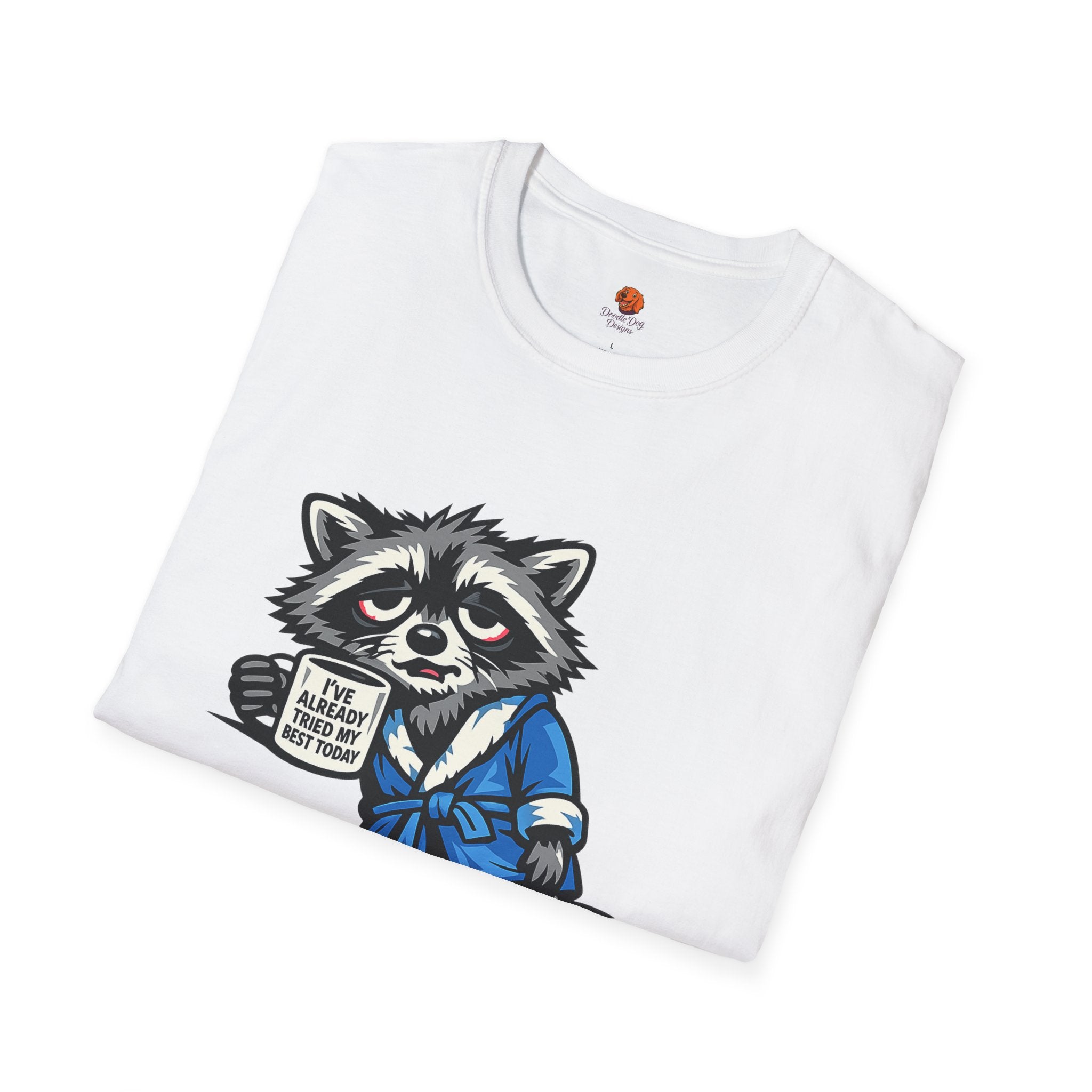 Raccoon Morning Coffee T-Shirt — Cute Lazy Animal Tee