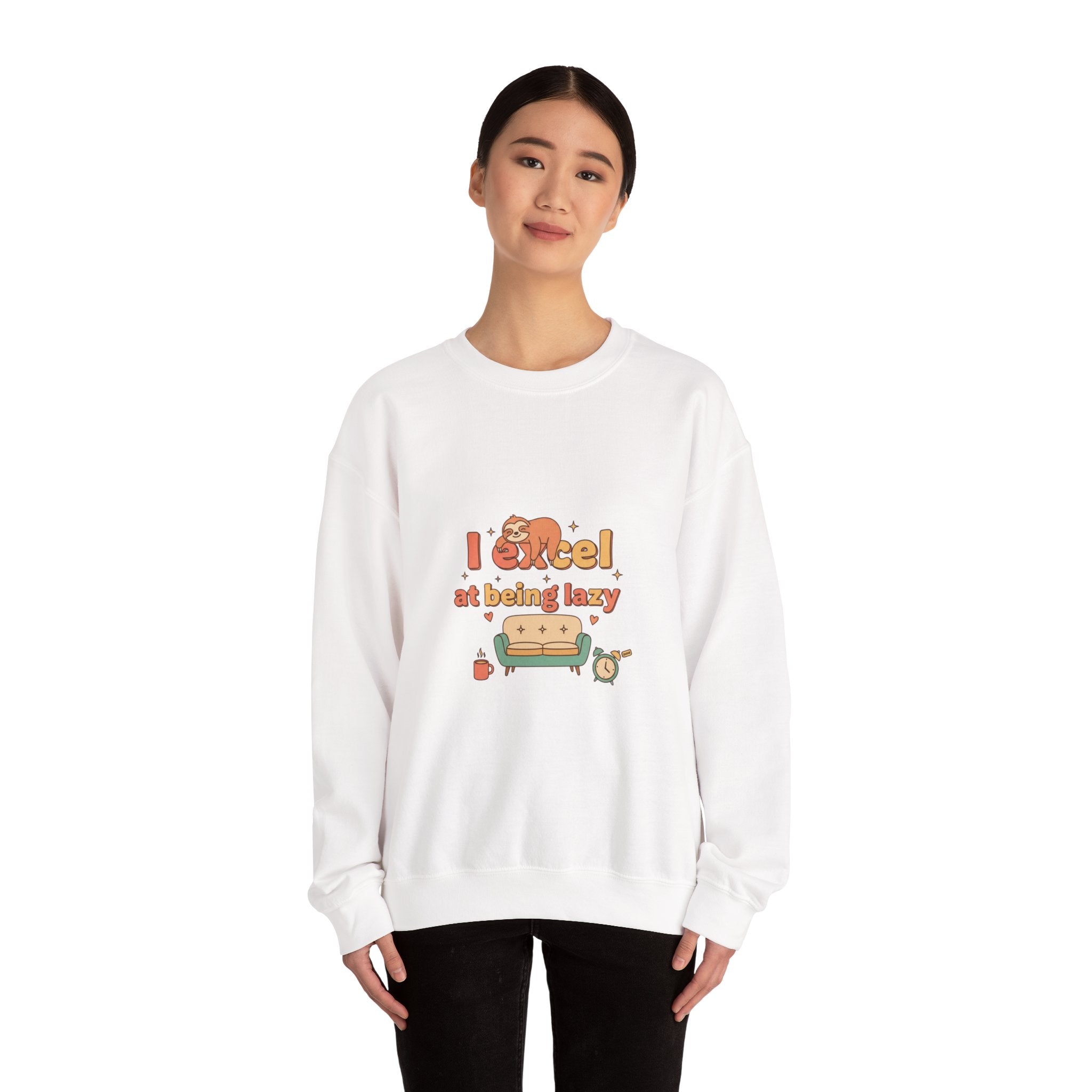 I Excel at Being Lazy Sweatshirt | Low-Stakes Humor, Retro Bubbly Type