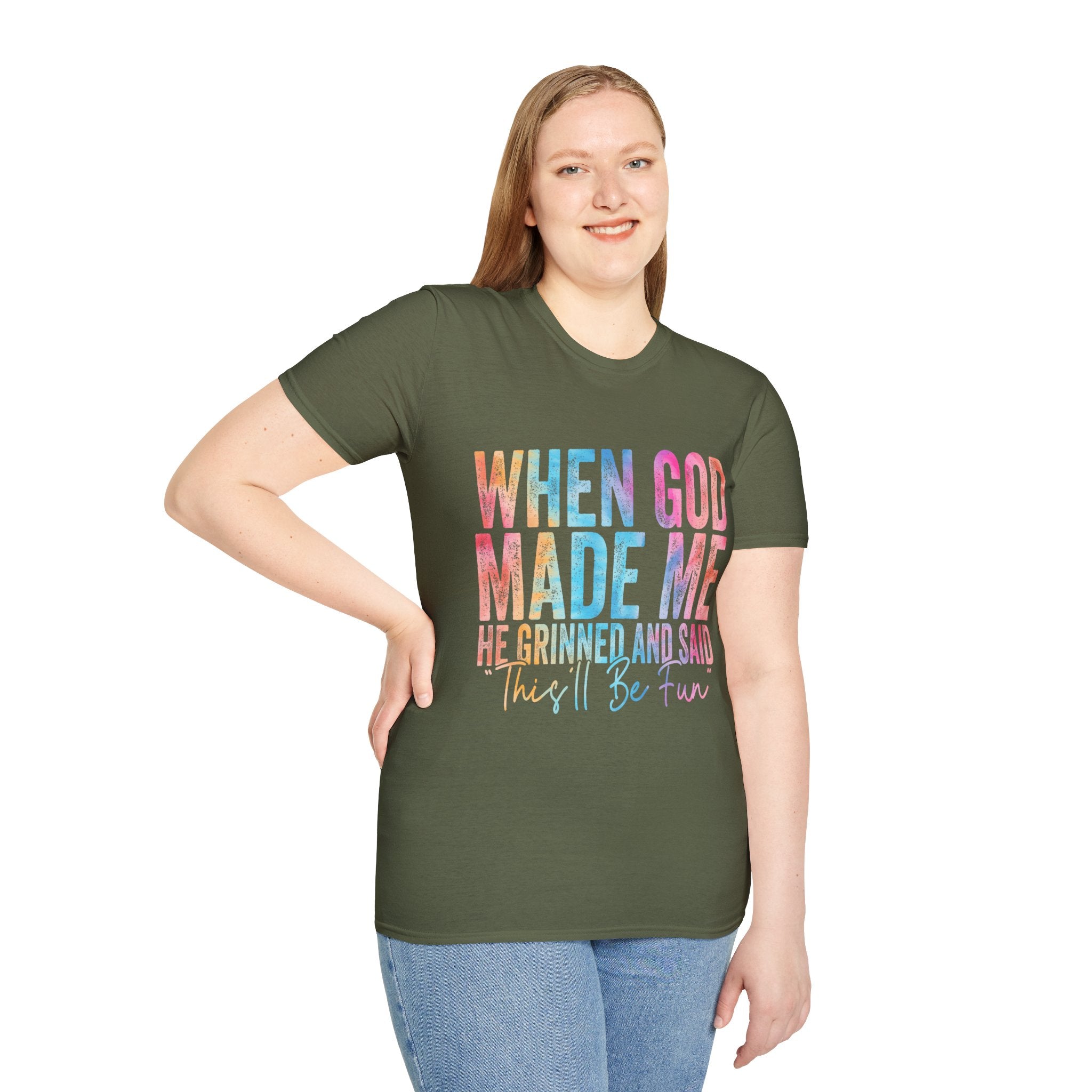 When God Made Me Floral Tee — 'He Grinned and Said It'll Be Fun' T-Shirt