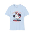 T-Shirt — “Installing Muscles, Please Wait” Cute Unicorn Weightlifting Tee
