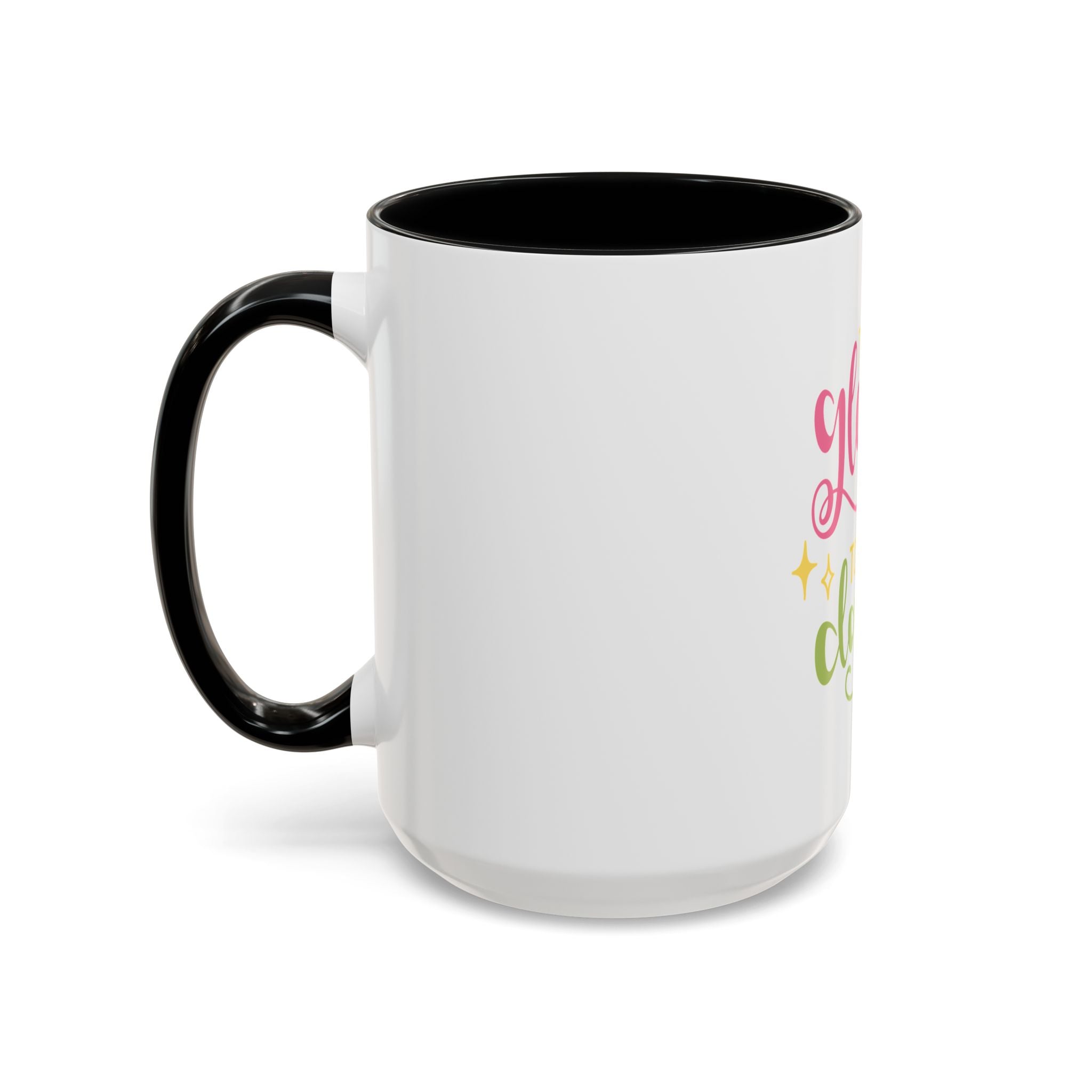 Too Glam To Give A Damn Accent Coffee Mug — Funny Pink & Green Script Ceramic Mug (11/15oz)