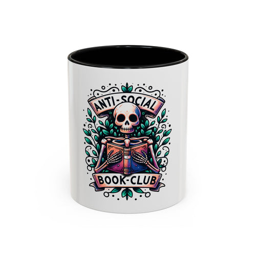 Accent Mug — "Anti-Social Book Club" Skull & Book Coffee Mug (11/15oz)