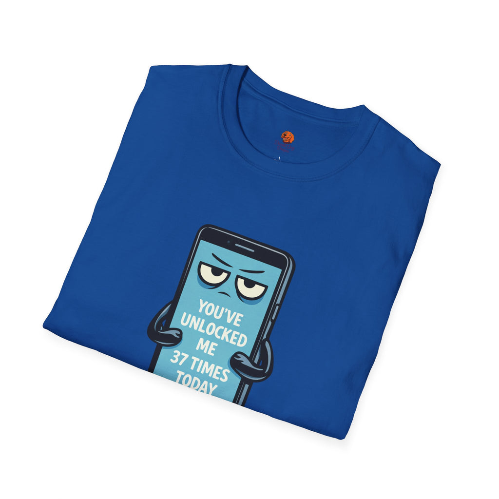 Phone Emoji T-Shirt — "You've Unlocked Me 37 Times Today" Funny Tech Tee