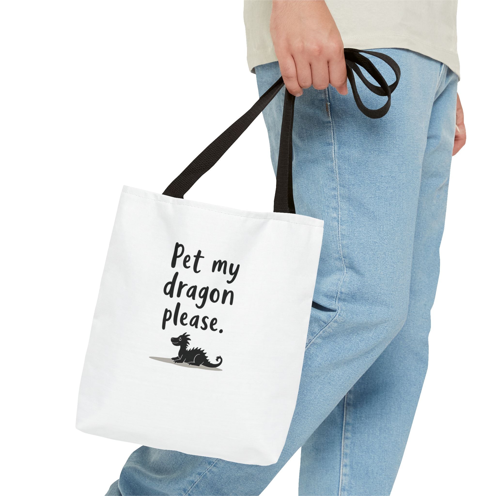 Pet My Dragon Please Tote Bag — Cute Fantasy Dragon Illustration Tote