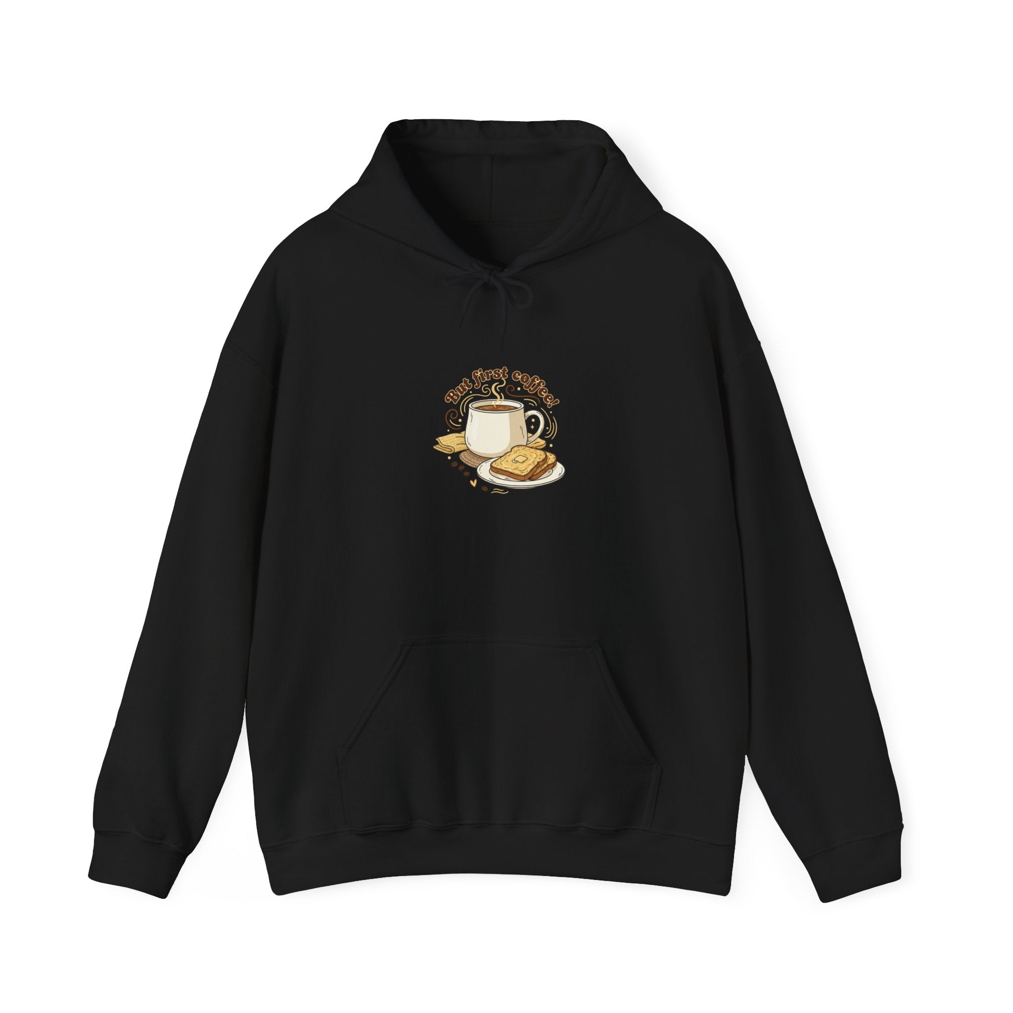 But First Coffee hoodie | kawaii kitchen, butter toast graphics, cafe-inspired comfort