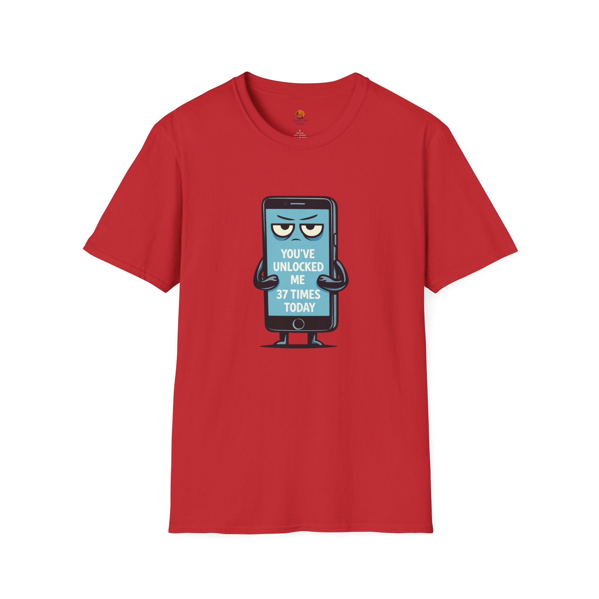 Phone Emoji T-Shirt — "You've Unlocked Me 37 Times Today" Funny Tech Tee