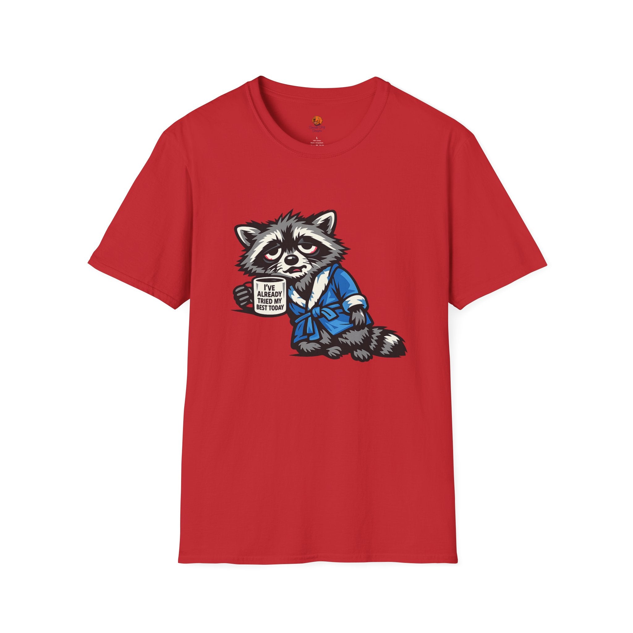 Raccoon Morning Coffee T-Shirt — Cute Lazy Animal Tee