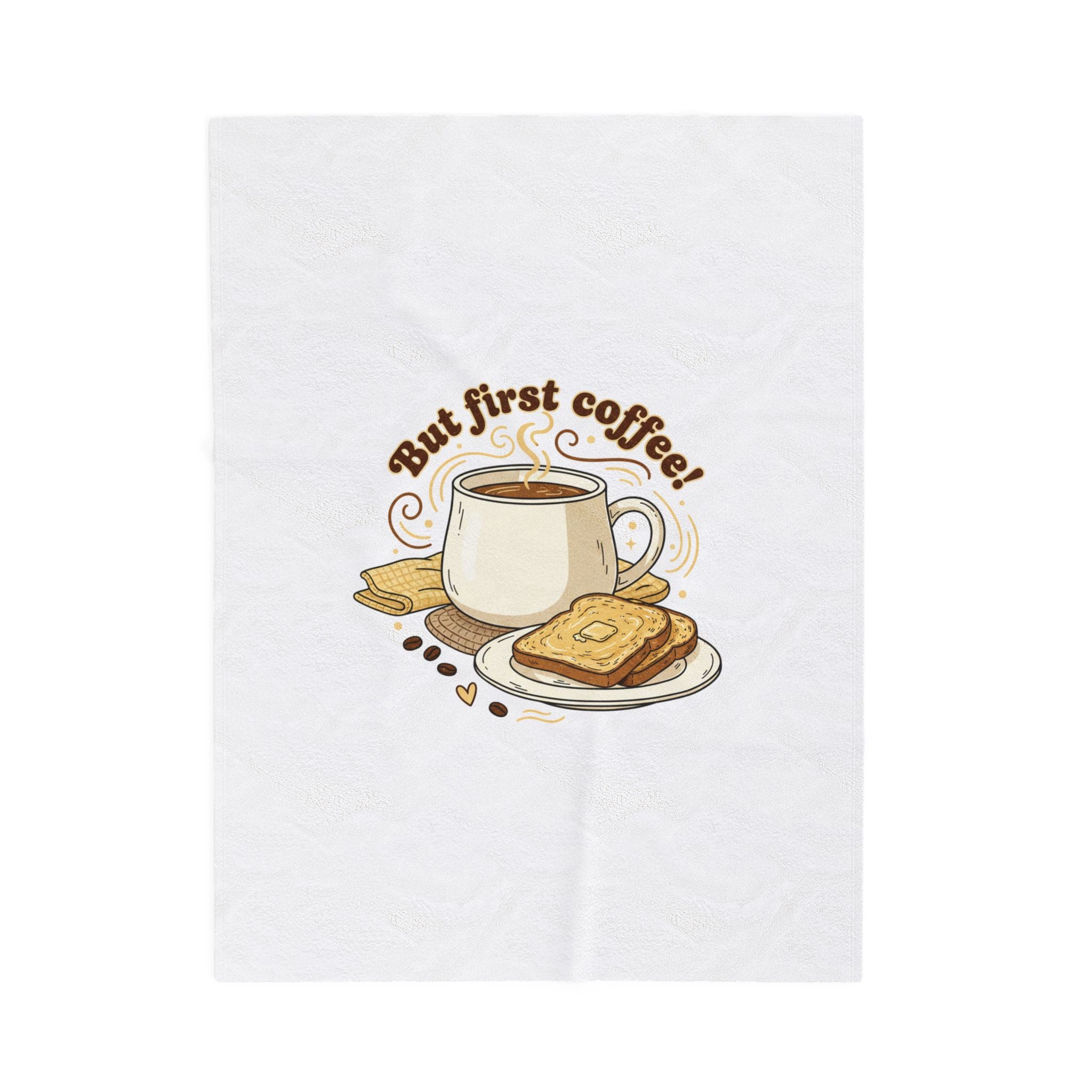 But First Coffee! Plush Blanket | cafe-inspired kawaii, butter toast graphics