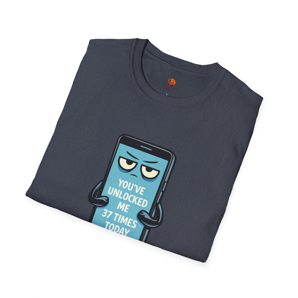 Phone Emoji T-Shirt — "You've Unlocked Me 37 Times Today" Funny Tech Tee