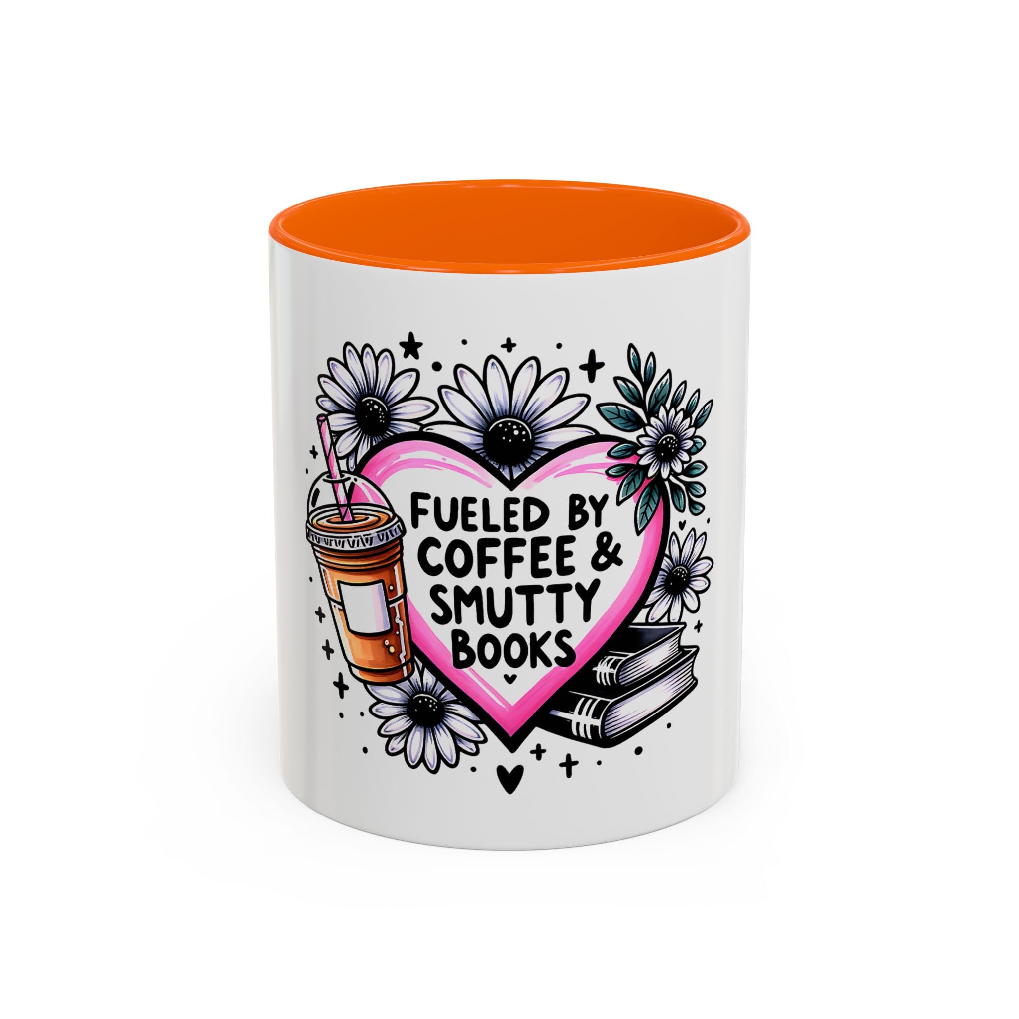Fueled by Coffee & Smutty Books Mug — Floral Heart Coffee Cup (11/15oz)