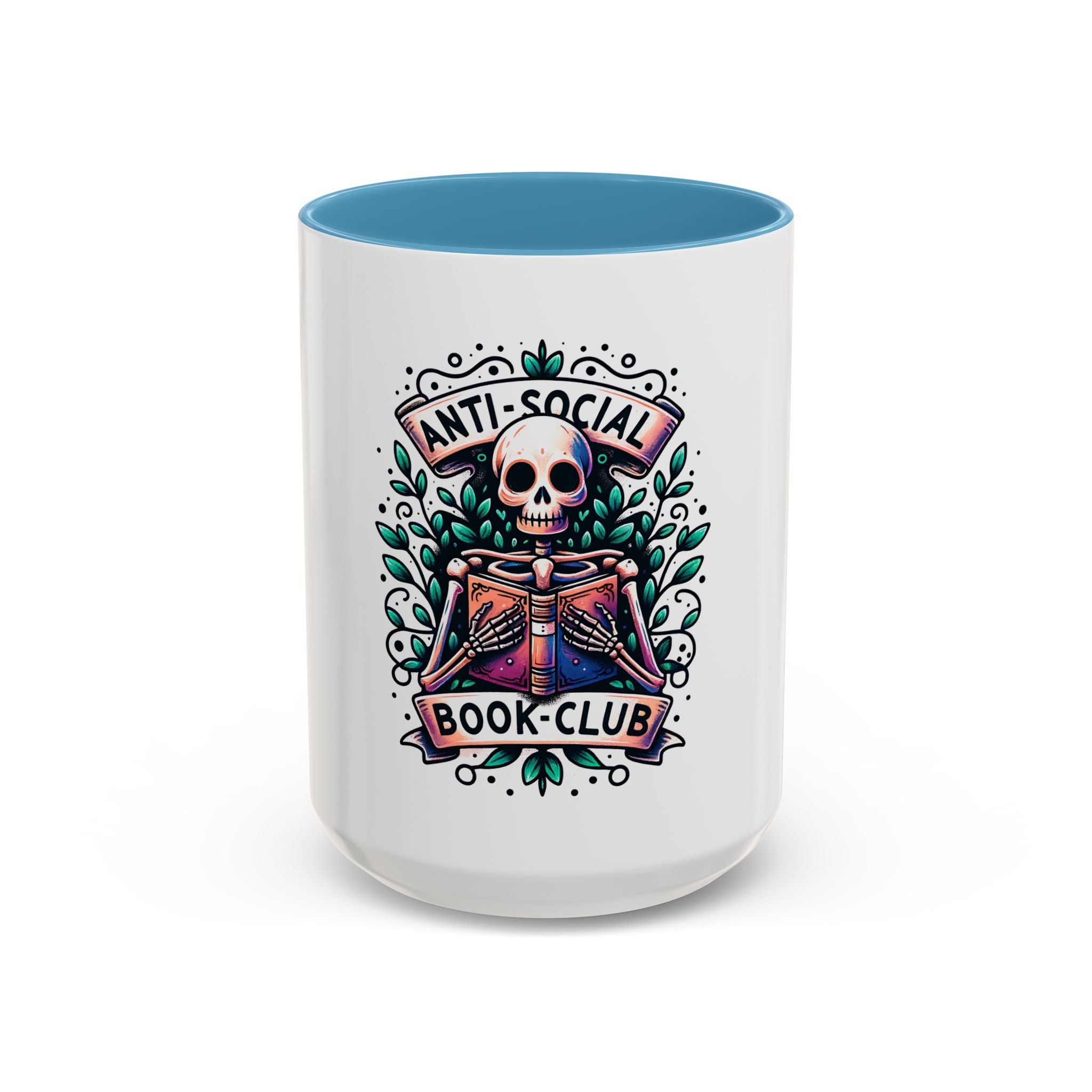 Accent Mug — "Anti-Social Book Club" Skull & Book Coffee Mug (11/15oz)