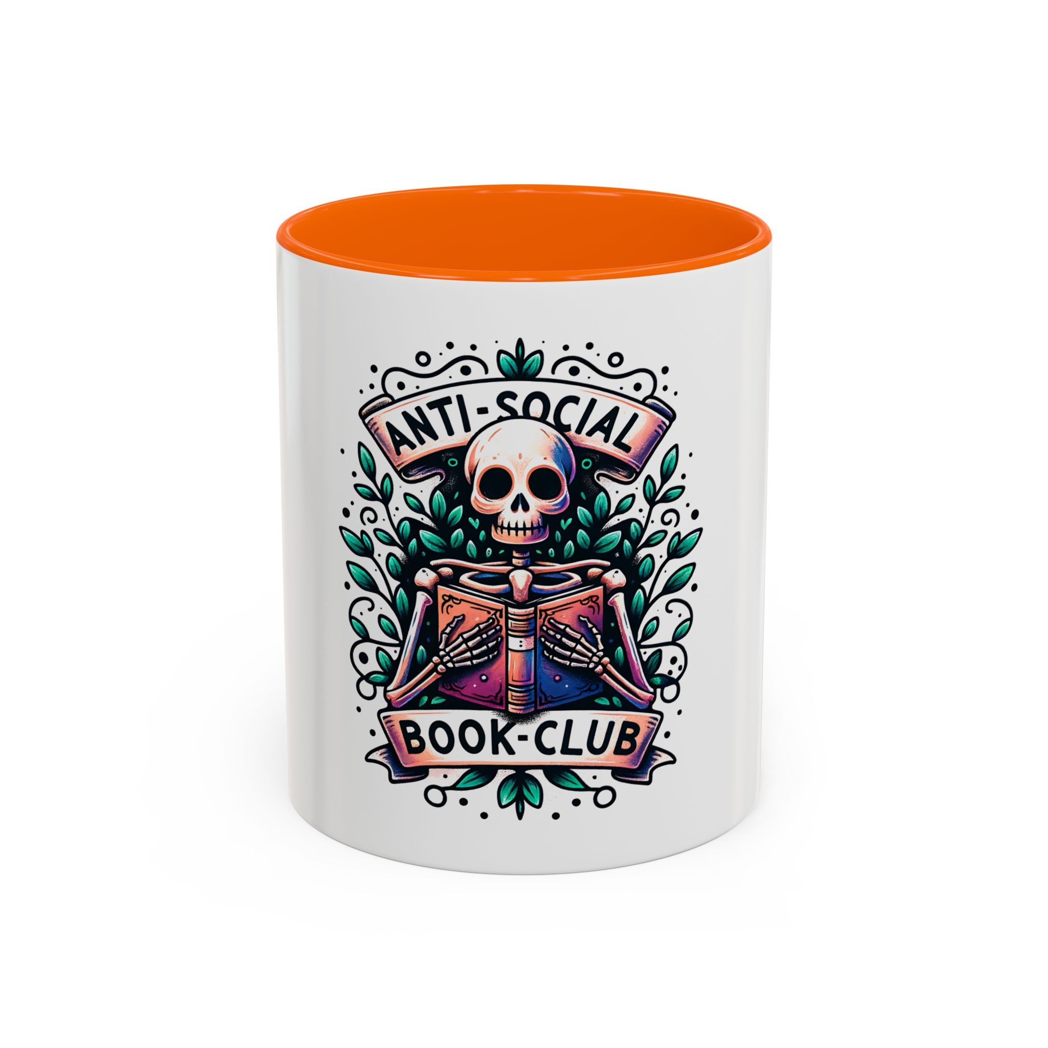 Accent Mug — "Anti-Social Book Club" Skull & Book Coffee Mug (11/15oz)