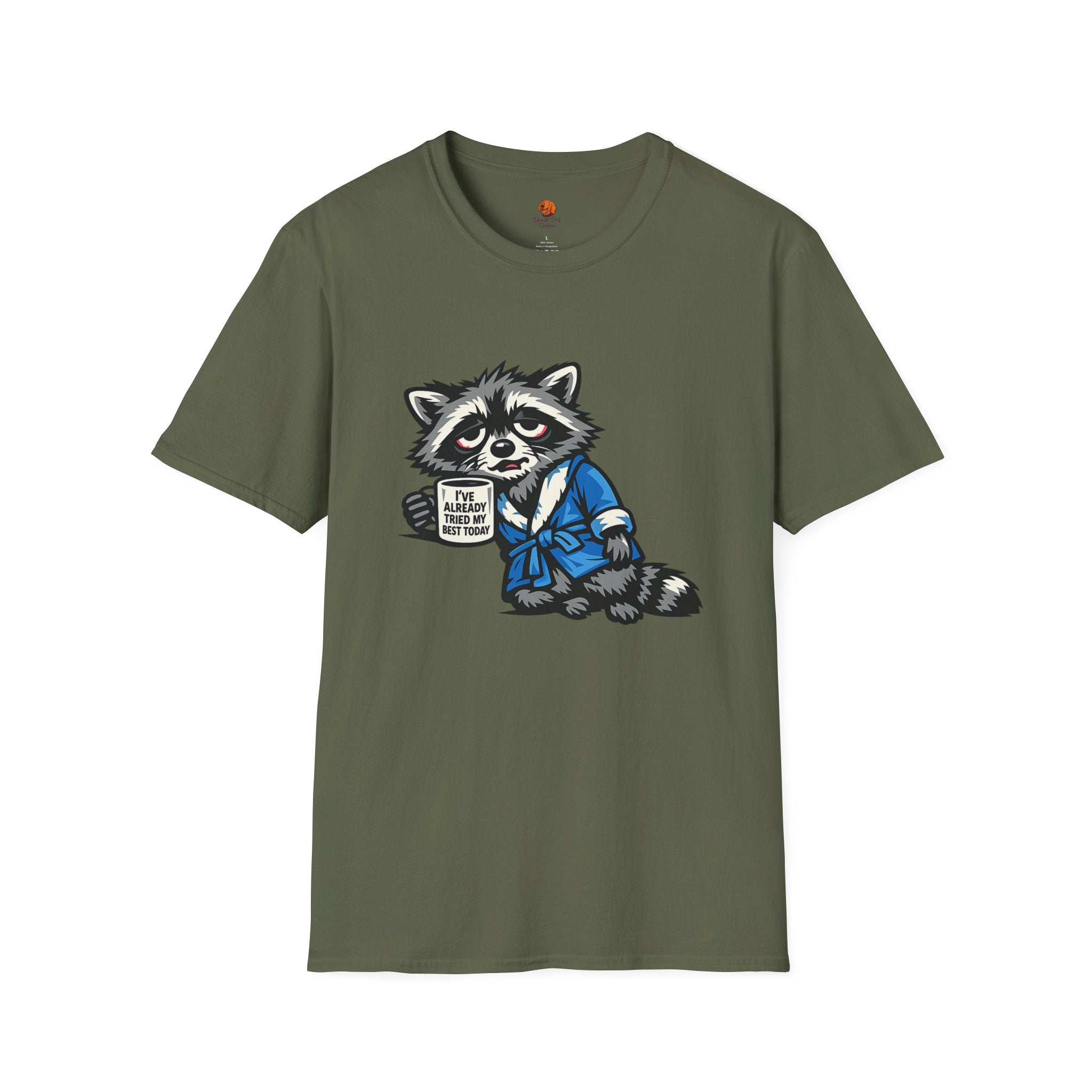 Raccoon Morning Coffee T-Shirt — Cute Lazy Animal Tee