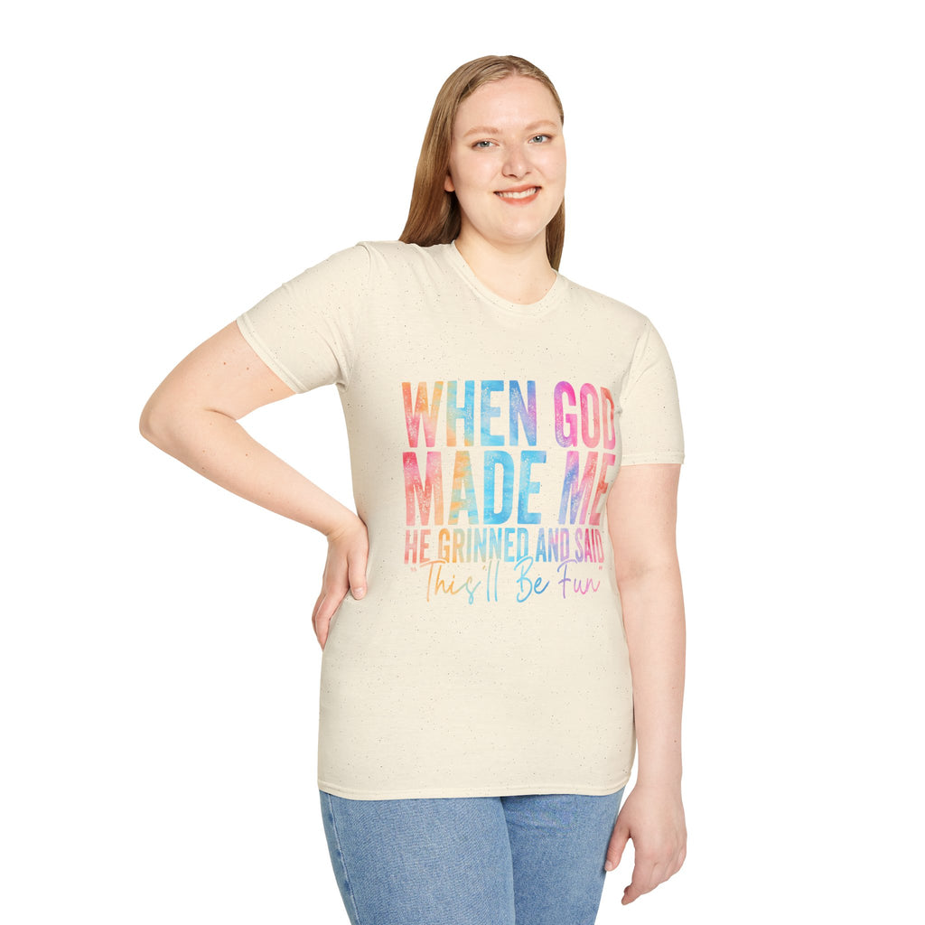 When God Made Me Floral Tee — 'He Grinned and Said It'll Be Fun' T-Shirt