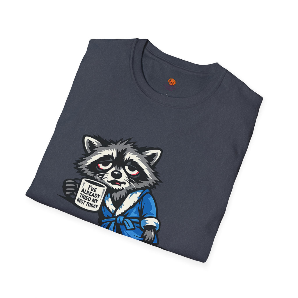 Raccoon Morning Coffee T-Shirt — Cute Lazy Animal Tee