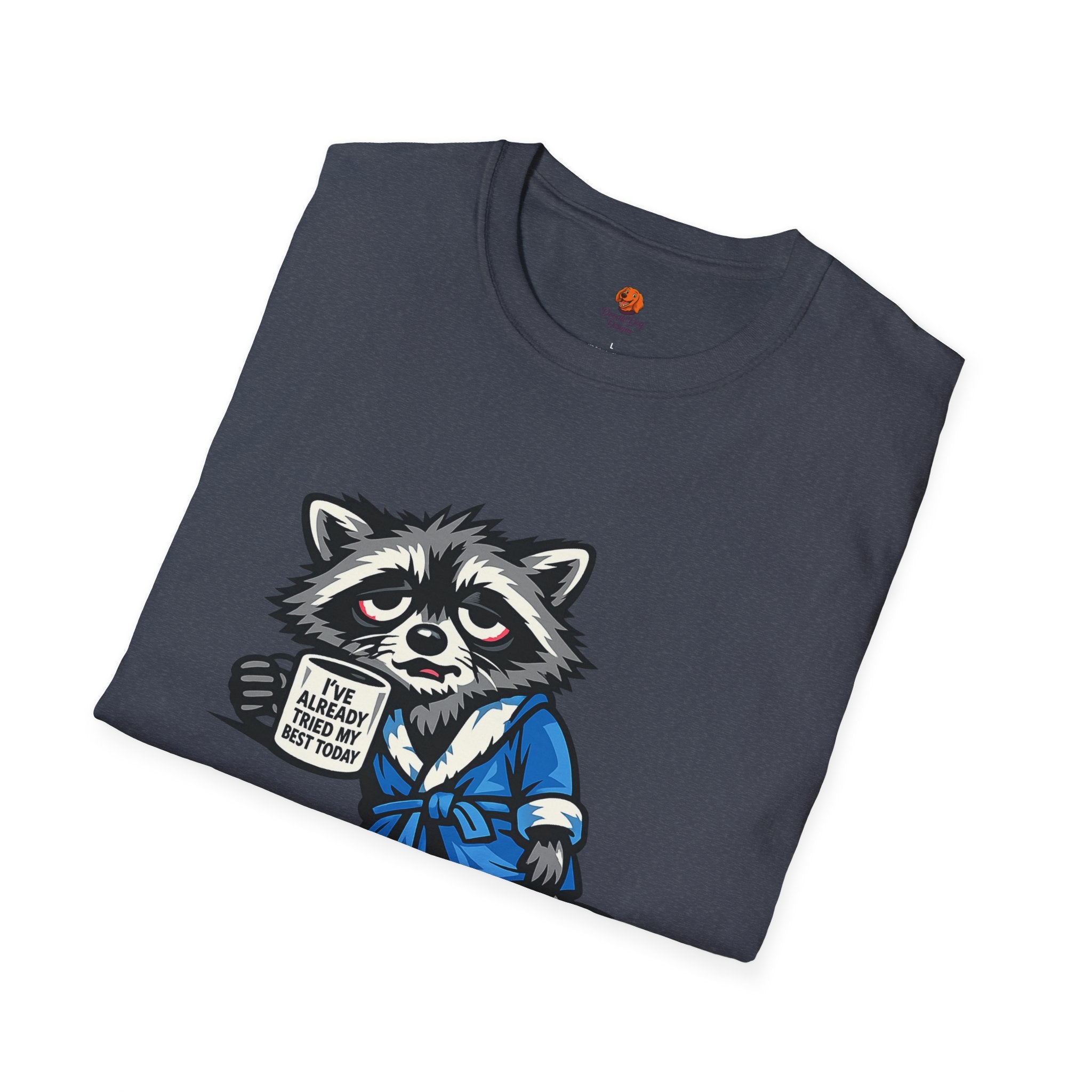 Raccoon Morning Coffee T-Shirt — Cute Lazy Animal Tee