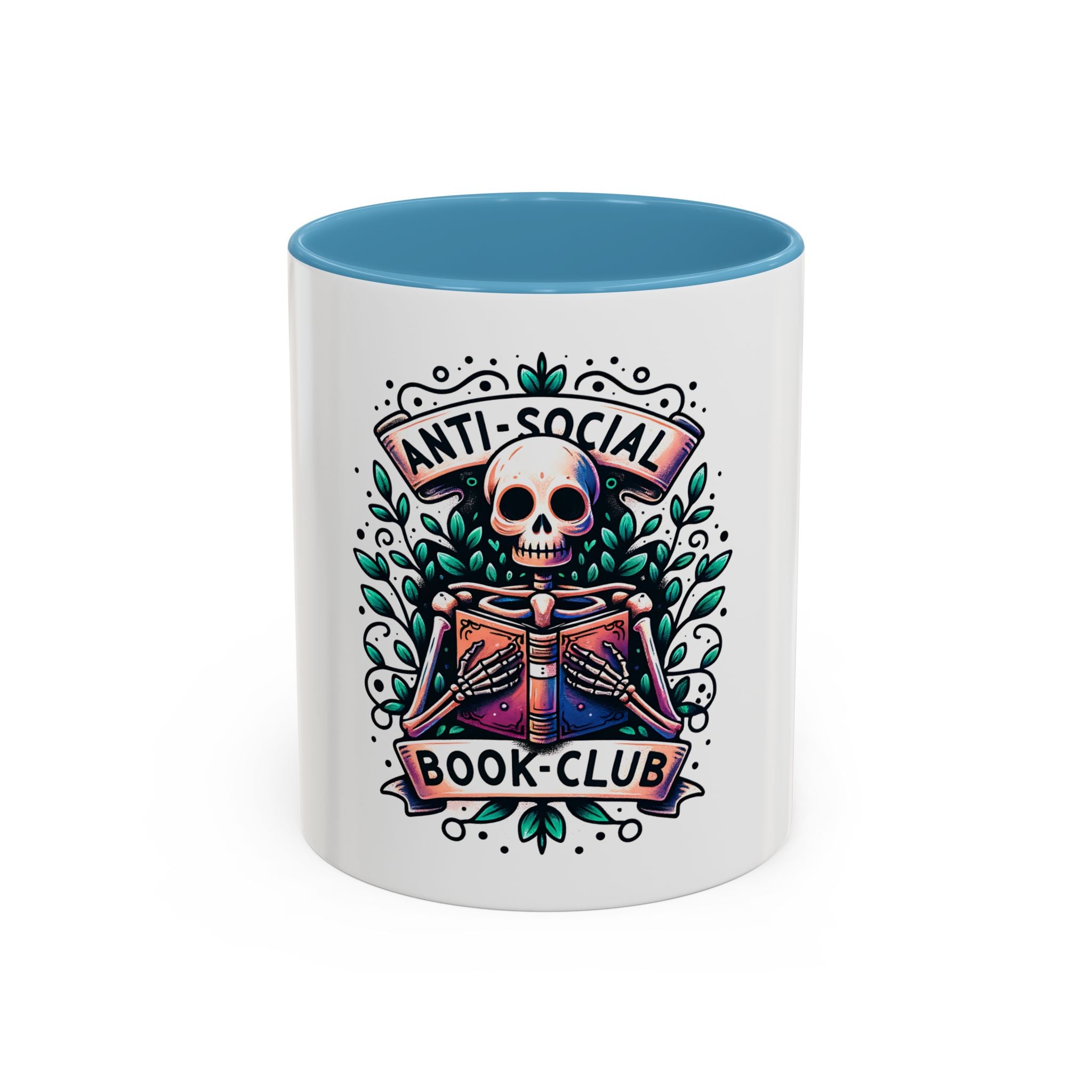 Accent Mug — "Anti-Social Book Club" Skull & Book Coffee Mug (11/15oz)