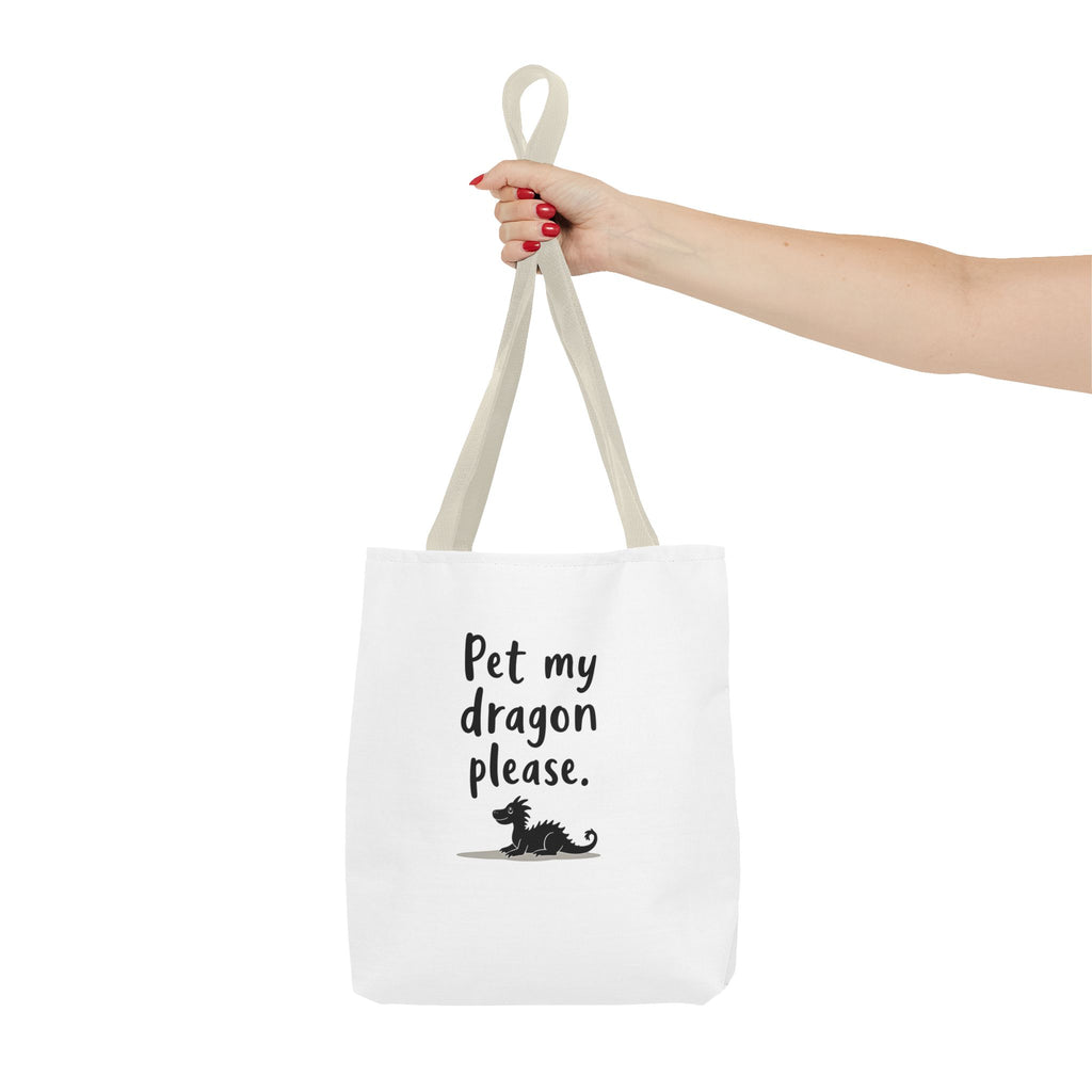 Pet My Dragon Please Tote Bag — Cute Fantasy Dragon Illustration Tote