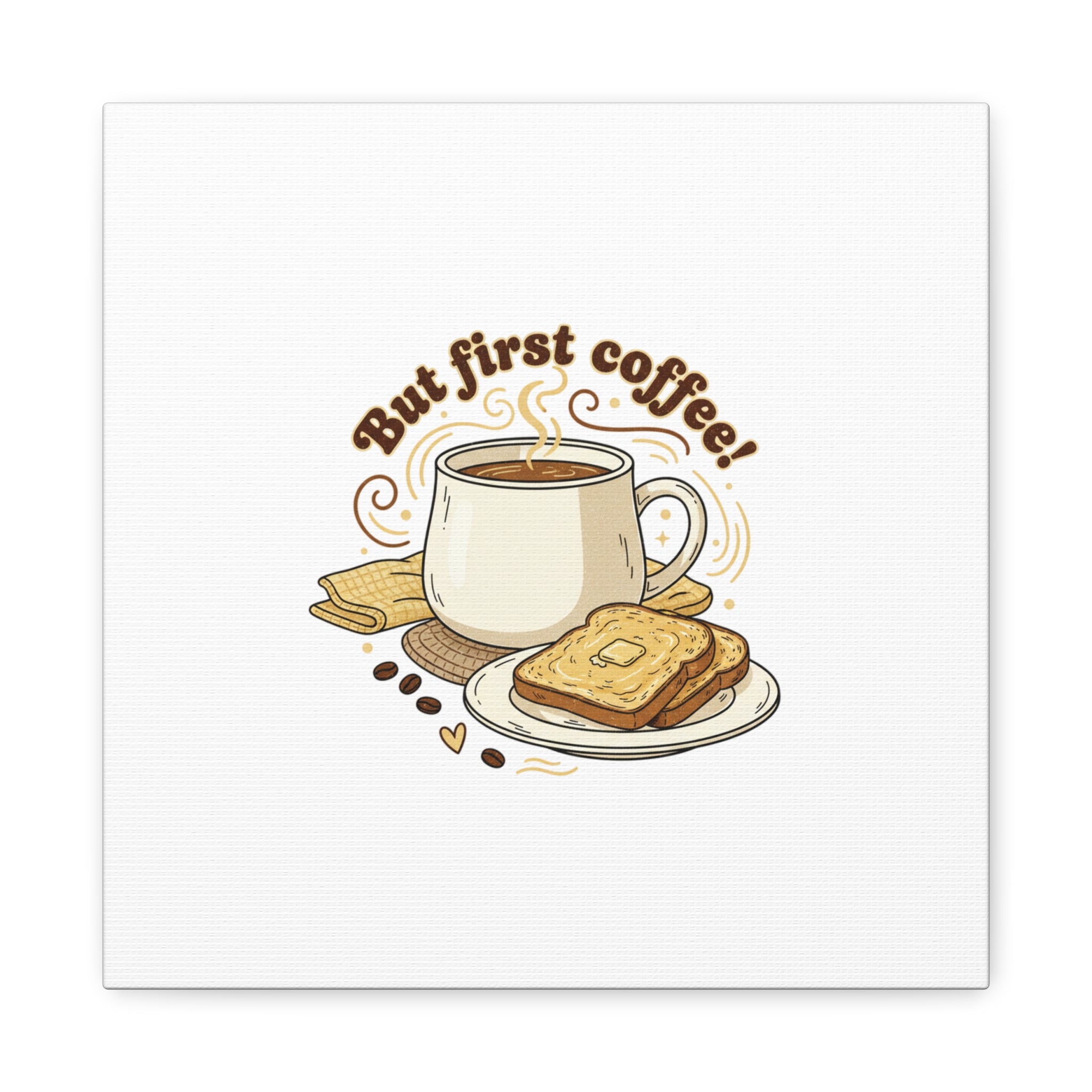 But First Coffee! Canvas, cafe-inspired breakfast art, kawaii kitchen decor