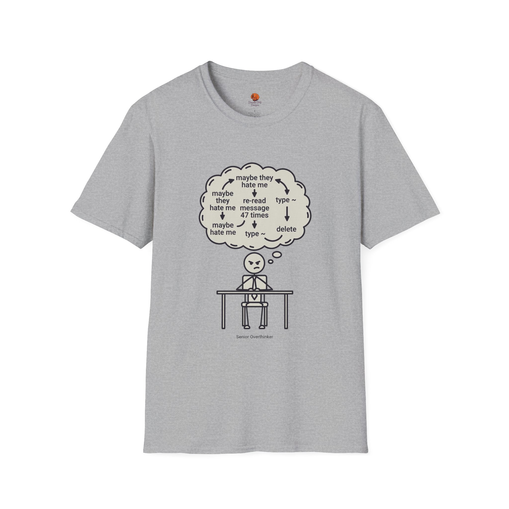 Anxious Student Illustration T-Shirt — "Maybe They Hate Me" Desk Cartoon Tee