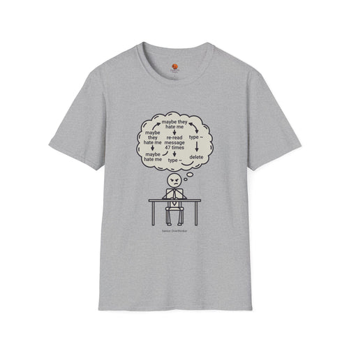 Anxious Student Illustration T-Shirt — "Maybe They Hate Me" Desk Cartoon Tee