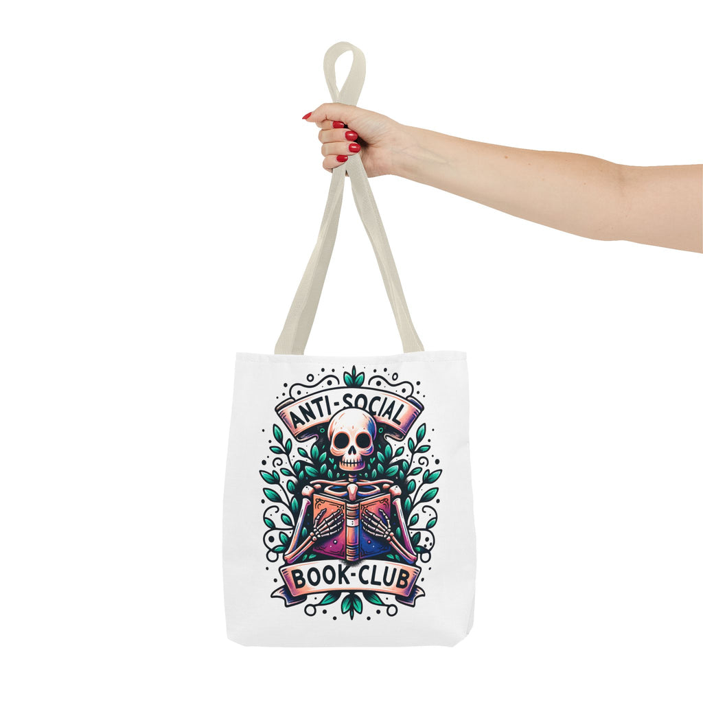 Anti-Social Book Club Tote Bag — Gothic Skull & Books Book Lover Tote