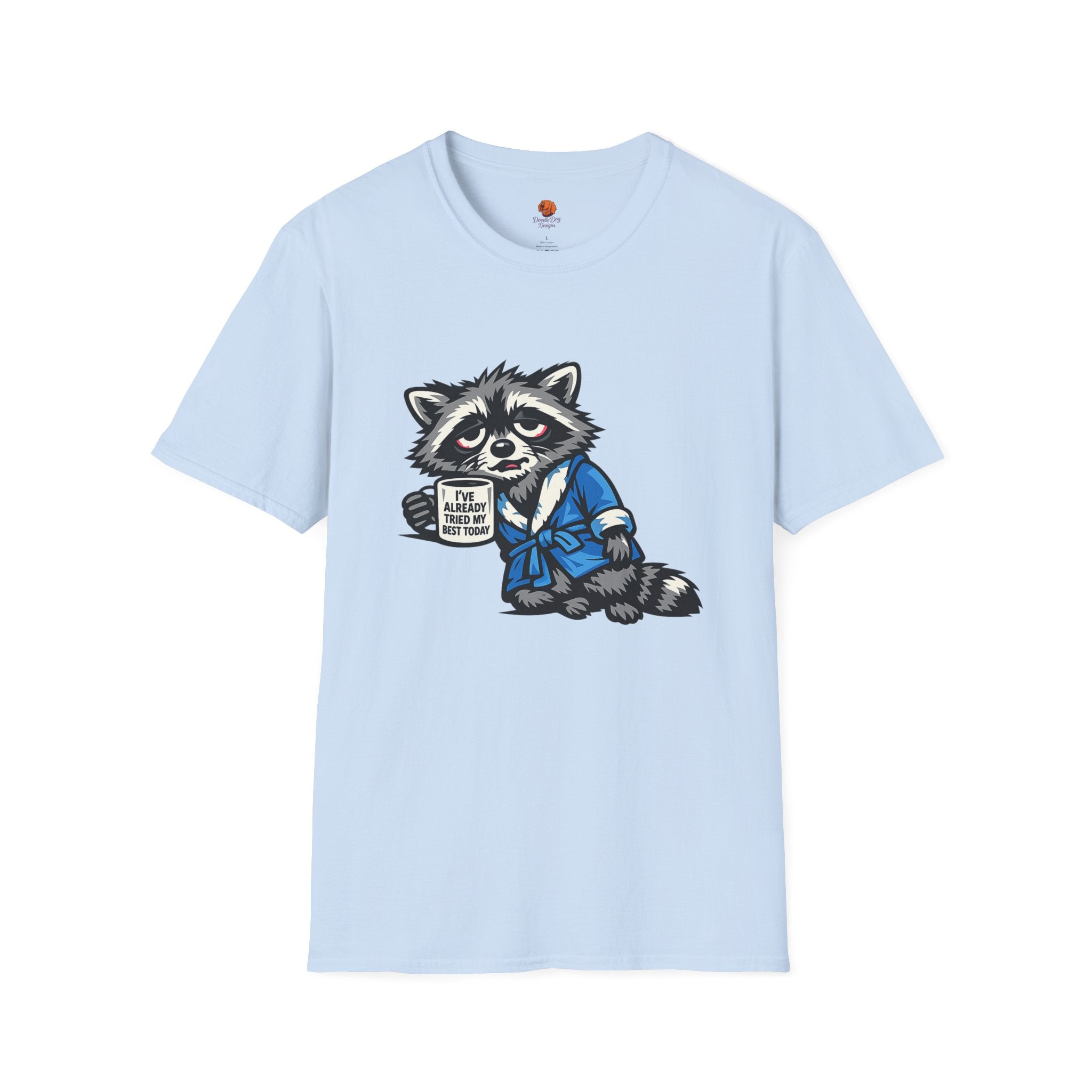 Raccoon Morning Coffee T-Shirt — Cute Lazy Animal Tee