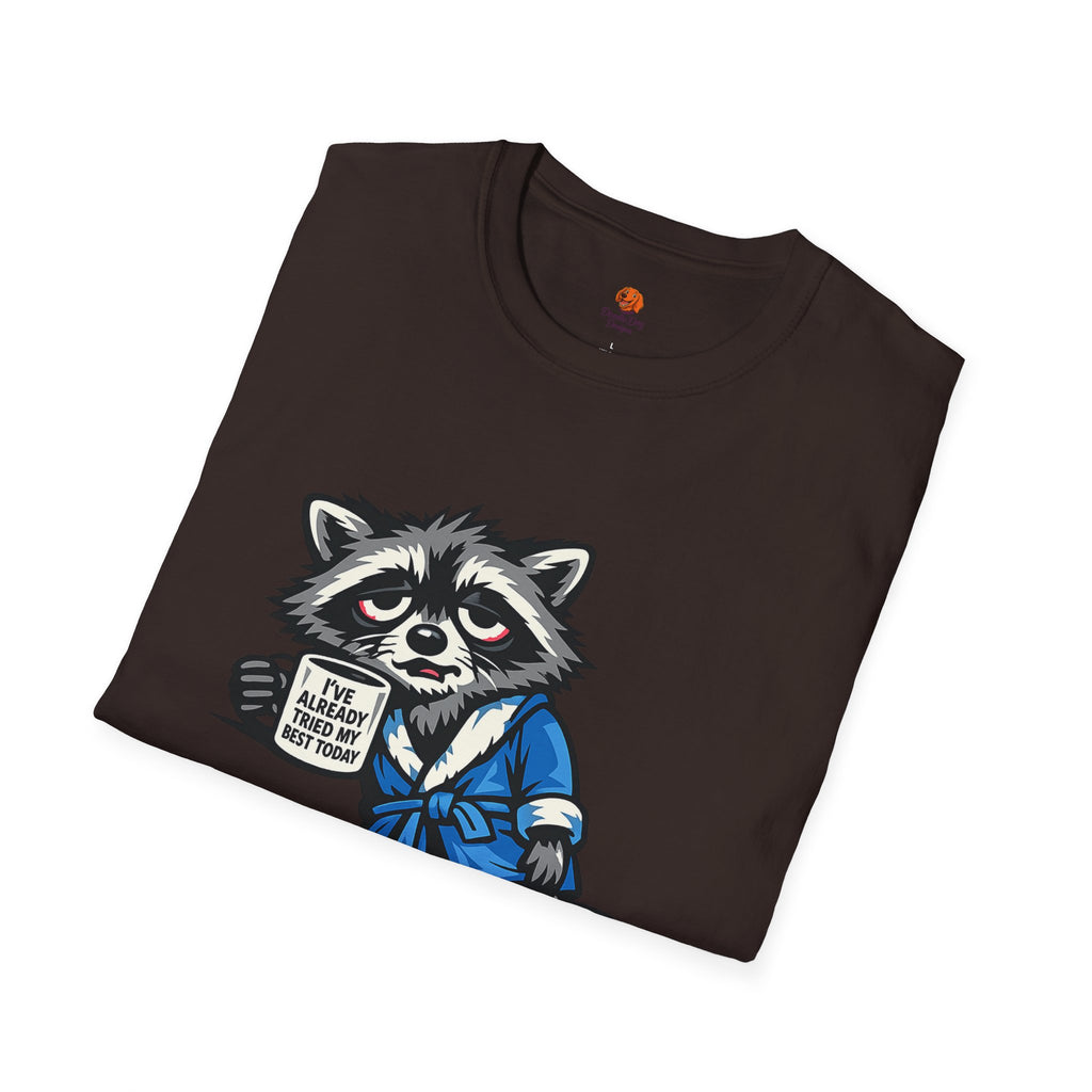Raccoon Morning Coffee T-Shirt — Cute Lazy Animal Tee