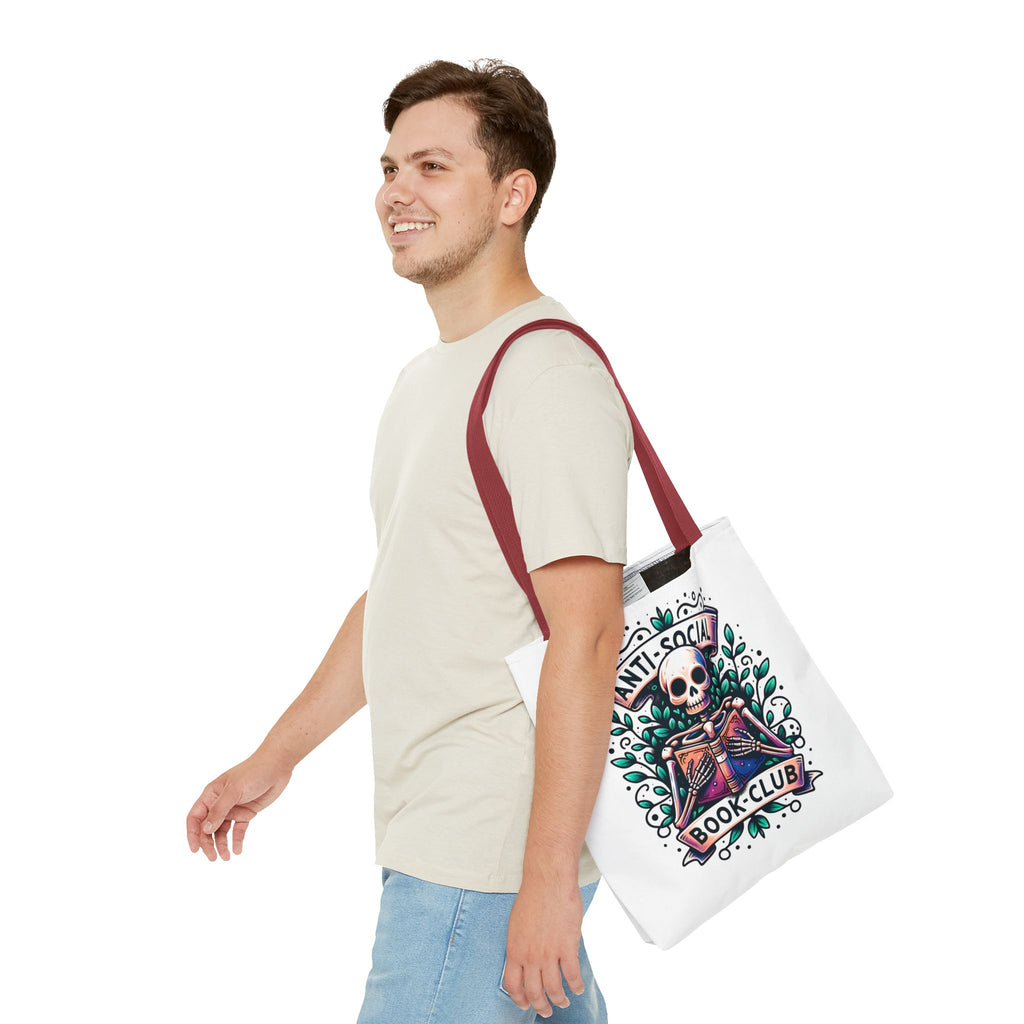 Anti-Social Book Club Tote Bag — Gothic Skull & Books Book Lover Tote