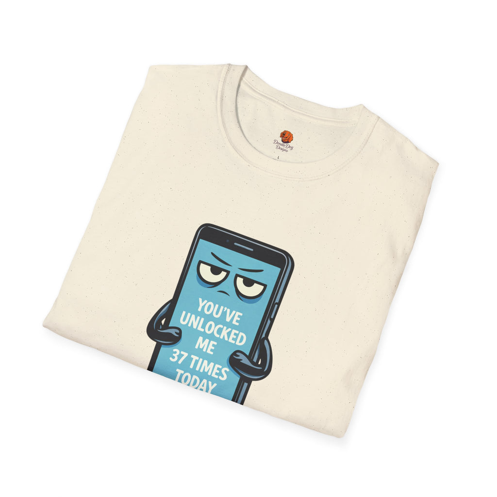 Phone Emoji T-Shirt — "You've Unlocked Me 37 Times Today" Funny Tech Tee