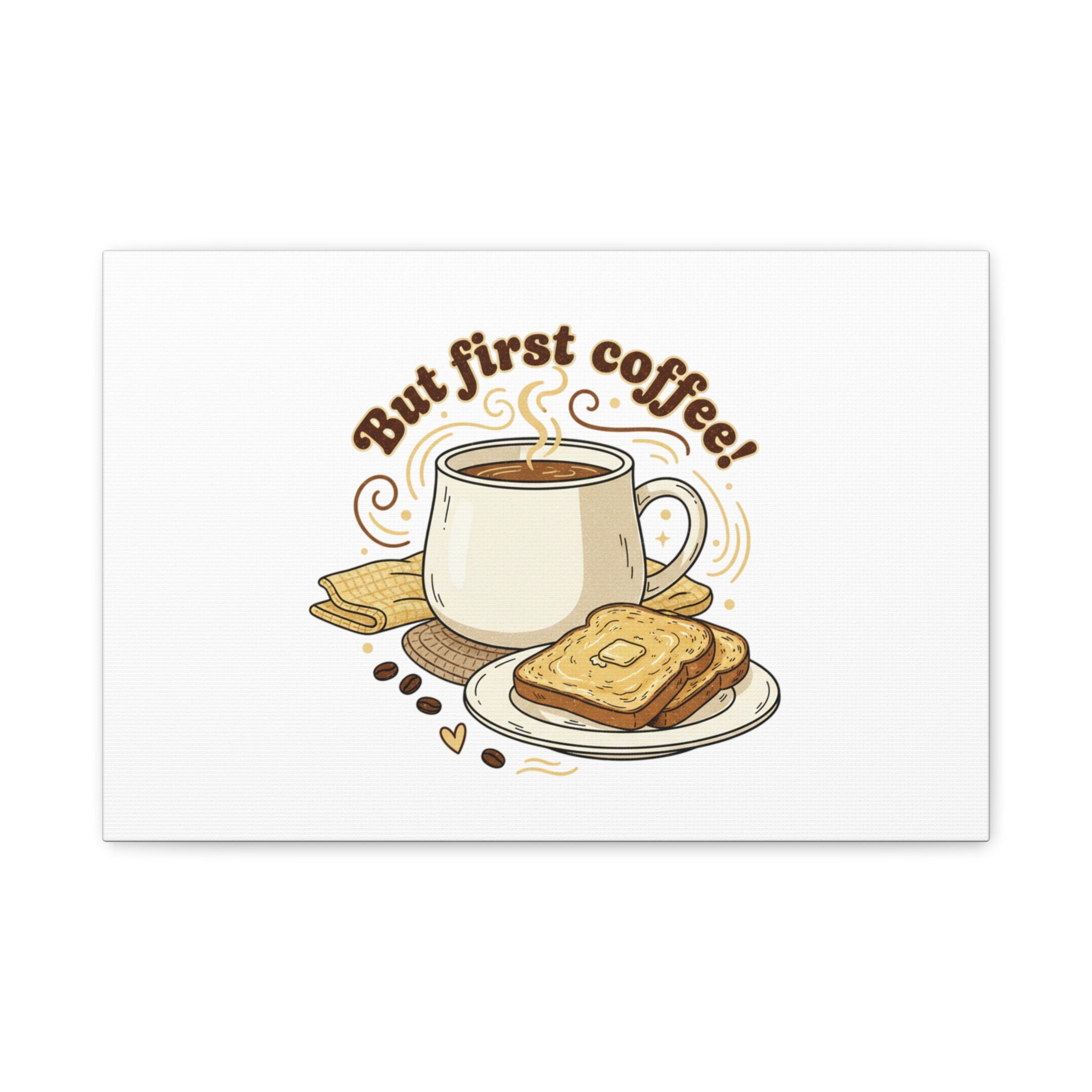 But First Coffee! Canvas, cafe-inspired breakfast art, kawaii kitchen decor