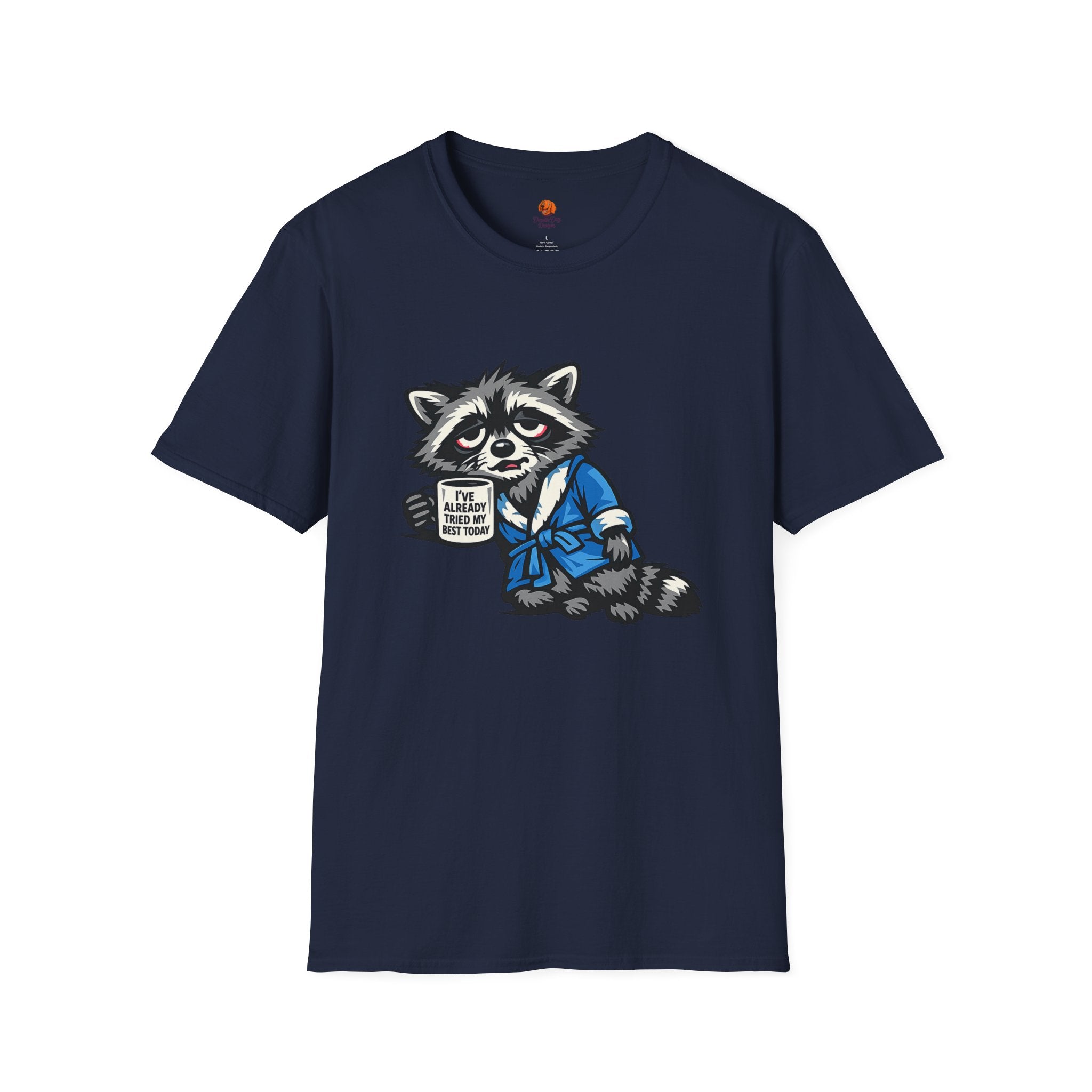 Raccoon Morning Coffee T-Shirt — Cute Lazy Animal Tee