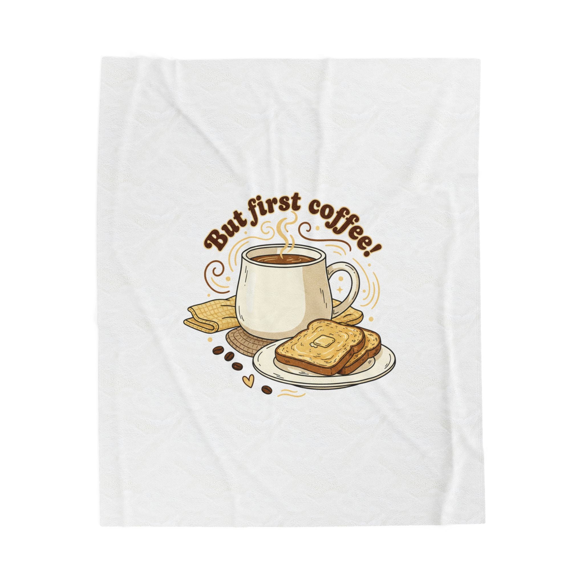 But First Coffee! Plush Blanket | cafe-inspired kawaii, butter toast graphics
