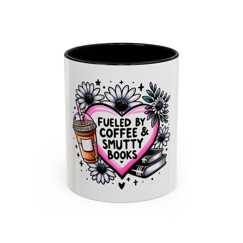 Fueled by Coffee & Smutty Books Mug — Floral Heart Coffee Cup (11/15oz)
