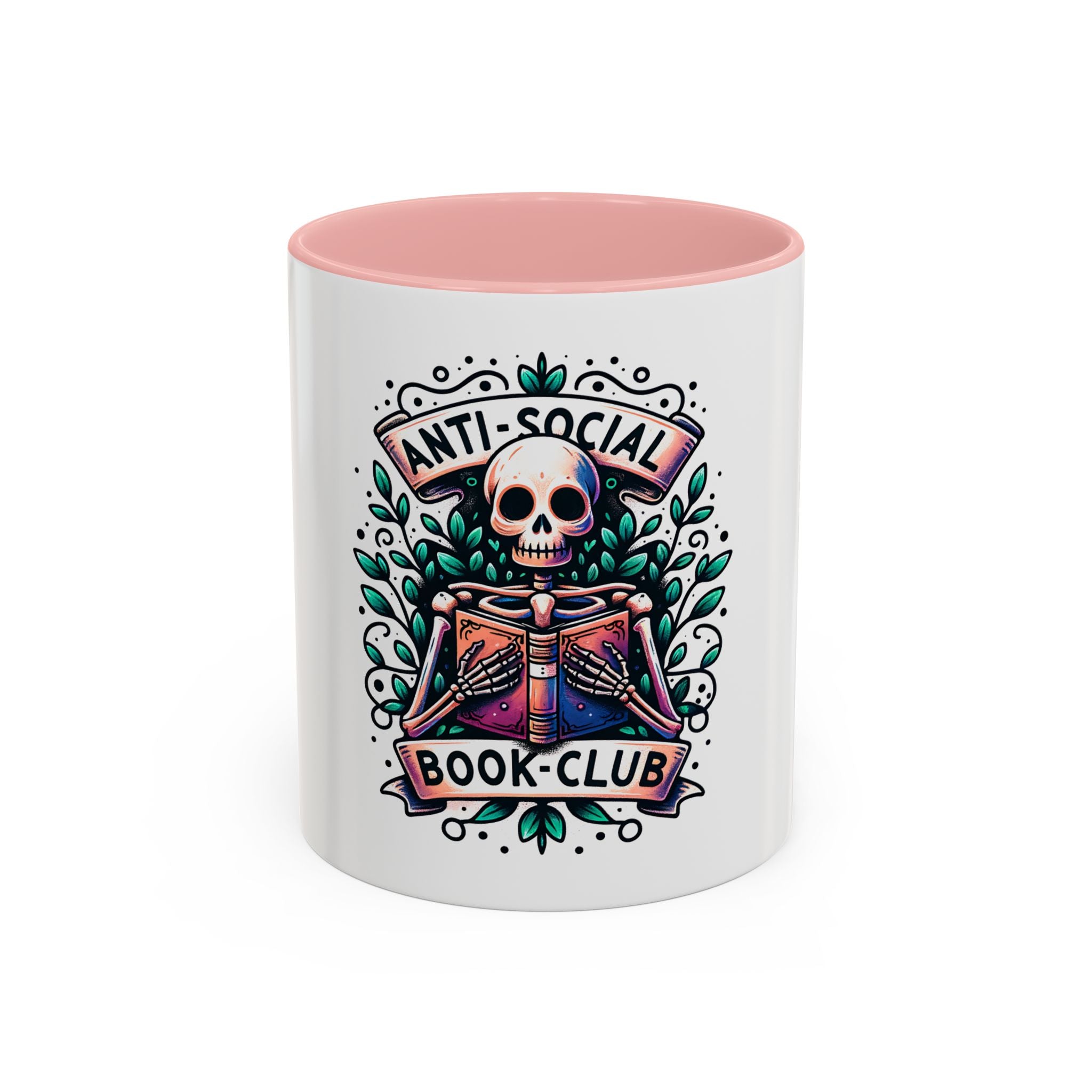 Accent Mug — "Anti-Social Book Club" Skull & Book Coffee Mug (11/15oz)