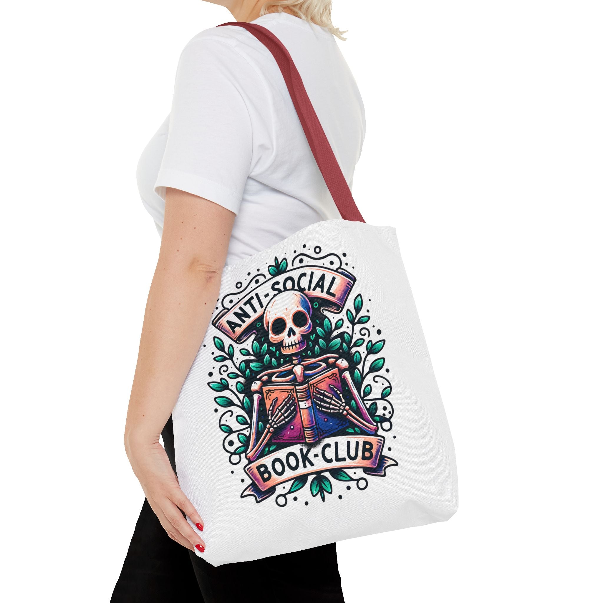 Anti-Social Book Club Tote Bag — Gothic Skull & Books Book Lover Tote