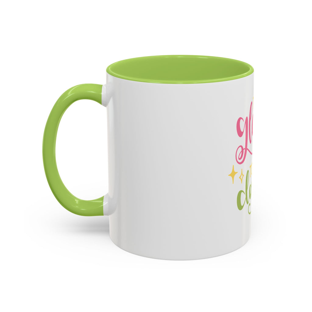 Too Glam To Give A Damn Accent Coffee Mug — Funny Pink & Green Script Ceramic Mug (11/15oz)