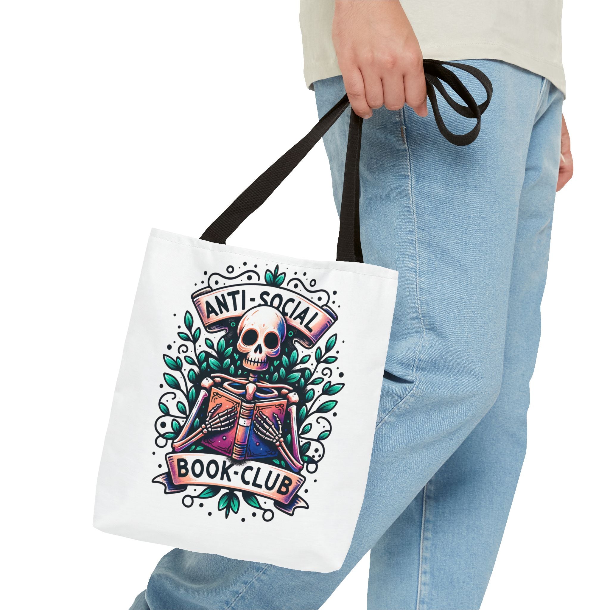 Anti-Social Book Club Tote Bag — Gothic Skull & Books Book Lover Tote
