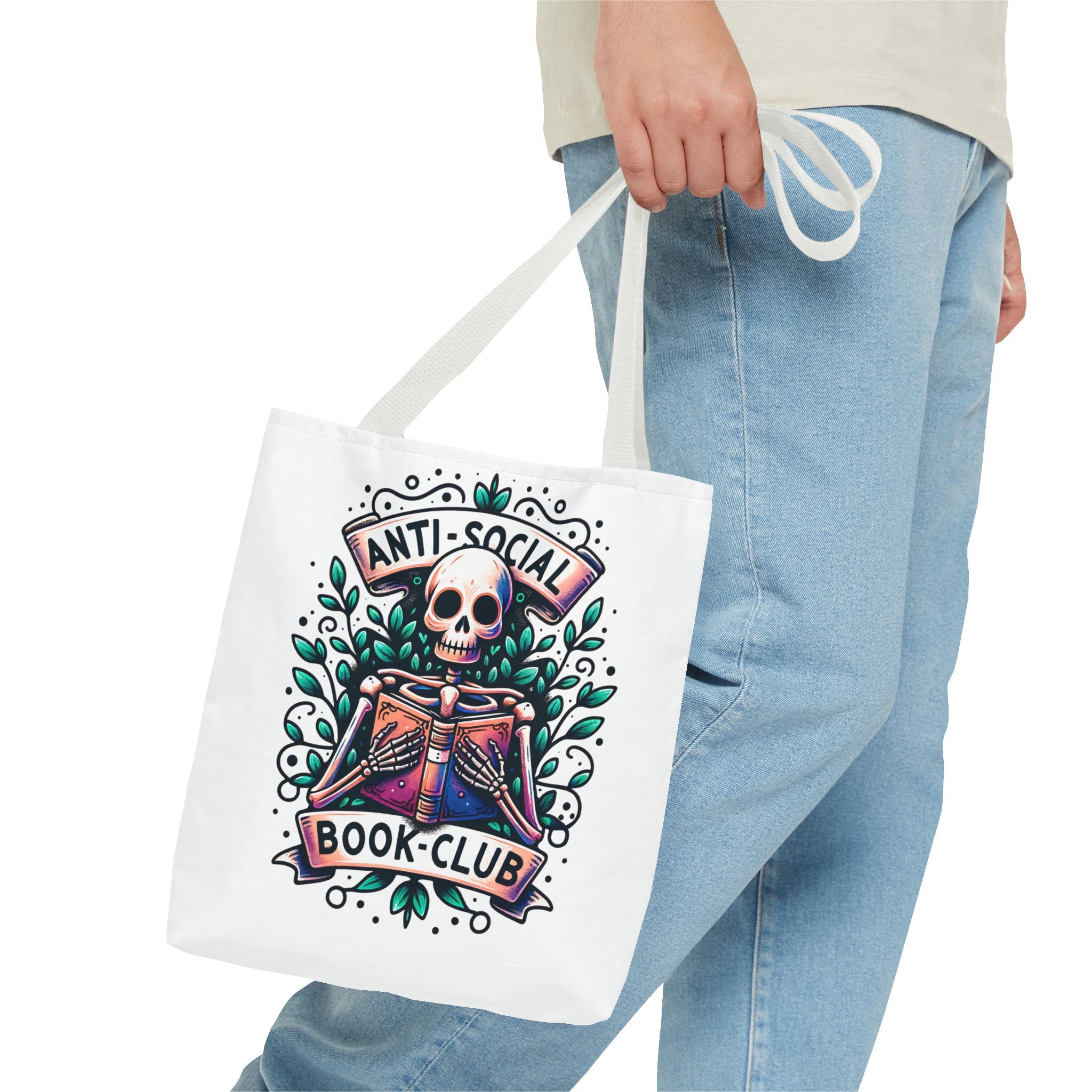 Anti-Social Book Club Tote Bag — Gothic Skull & Books Book Lover Tote