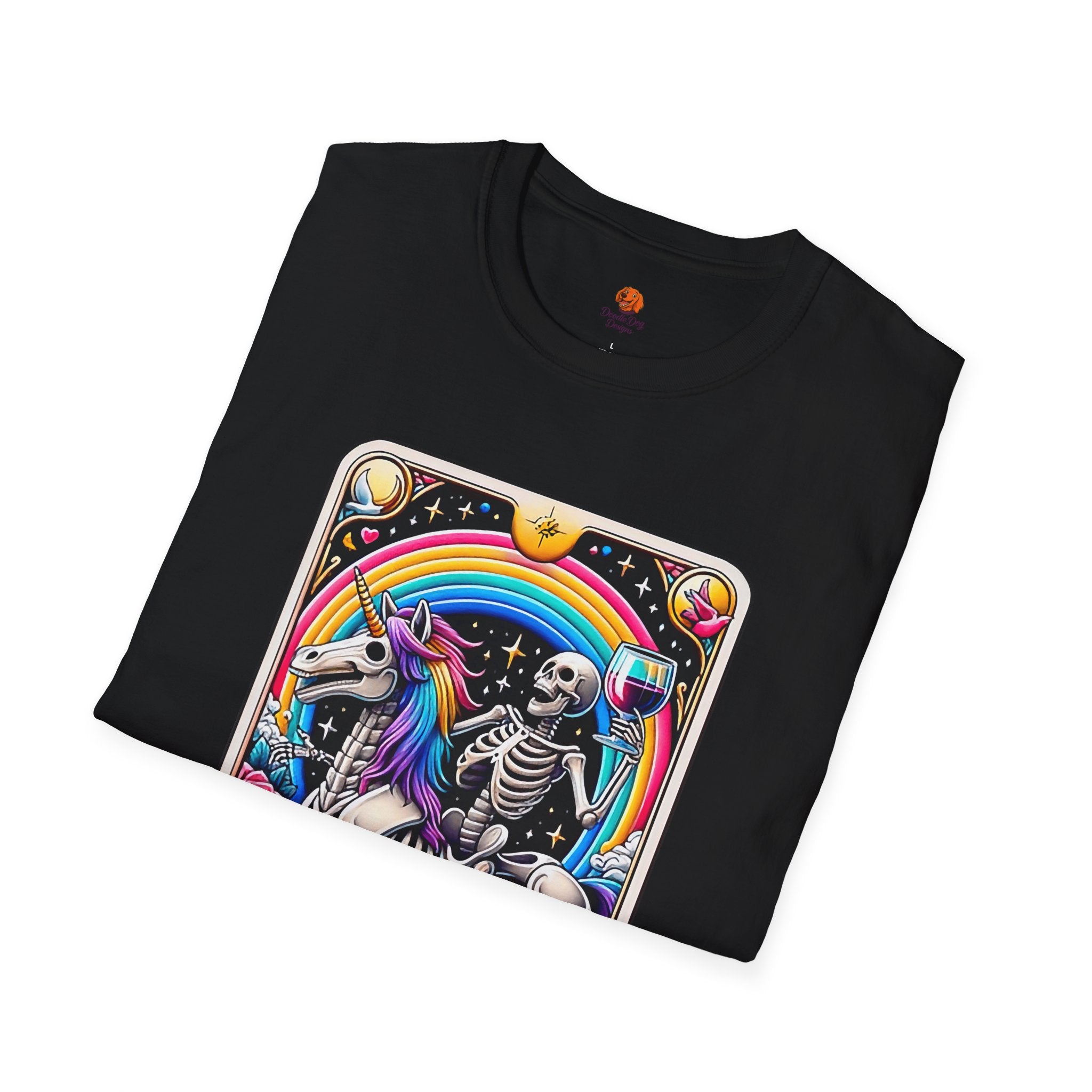 The Audacity Skeleton & Unicorn T-Shirt — Psychedelic Tarot Art Tee