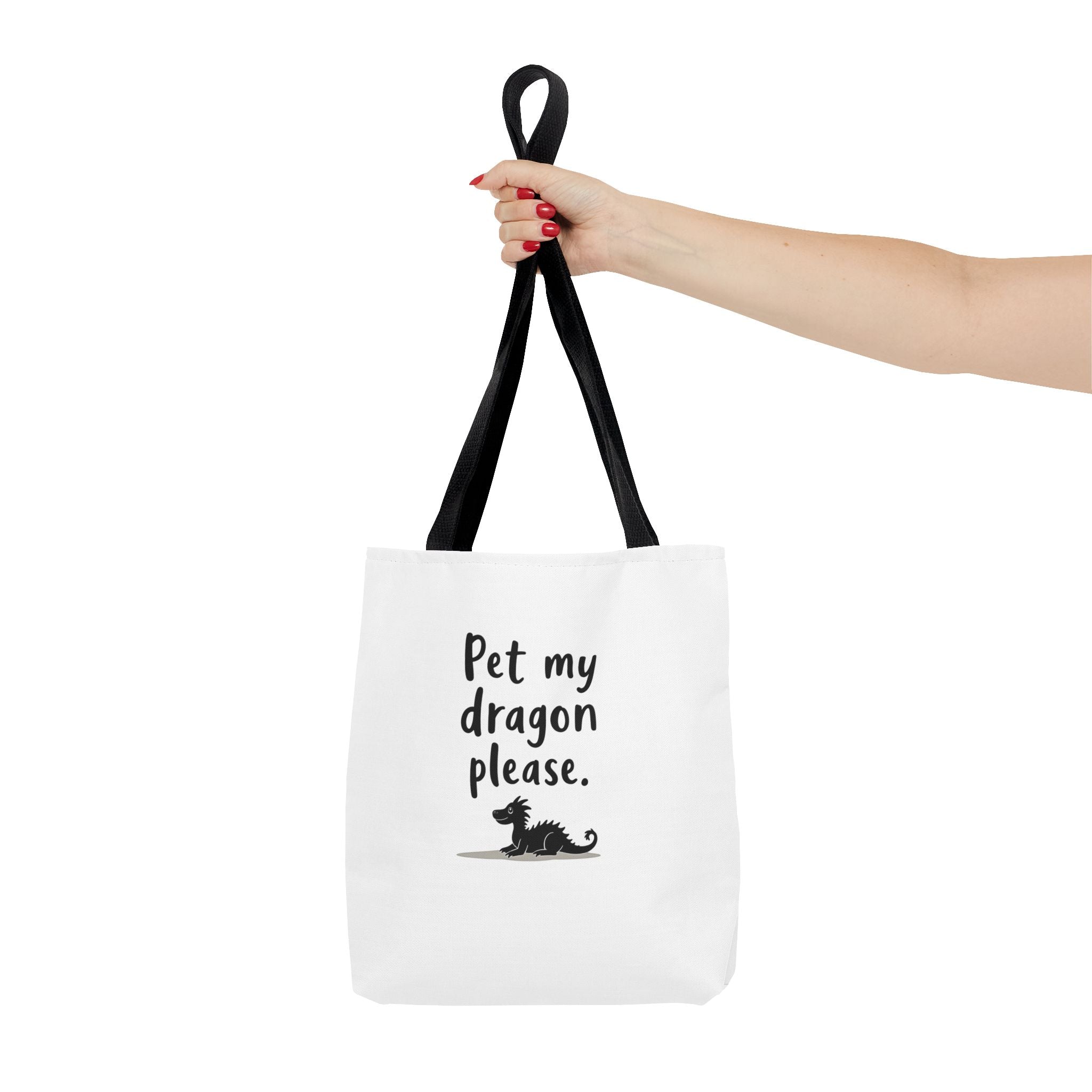 Pet My Dragon Please Tote Bag — Cute Fantasy Dragon Illustration Tote