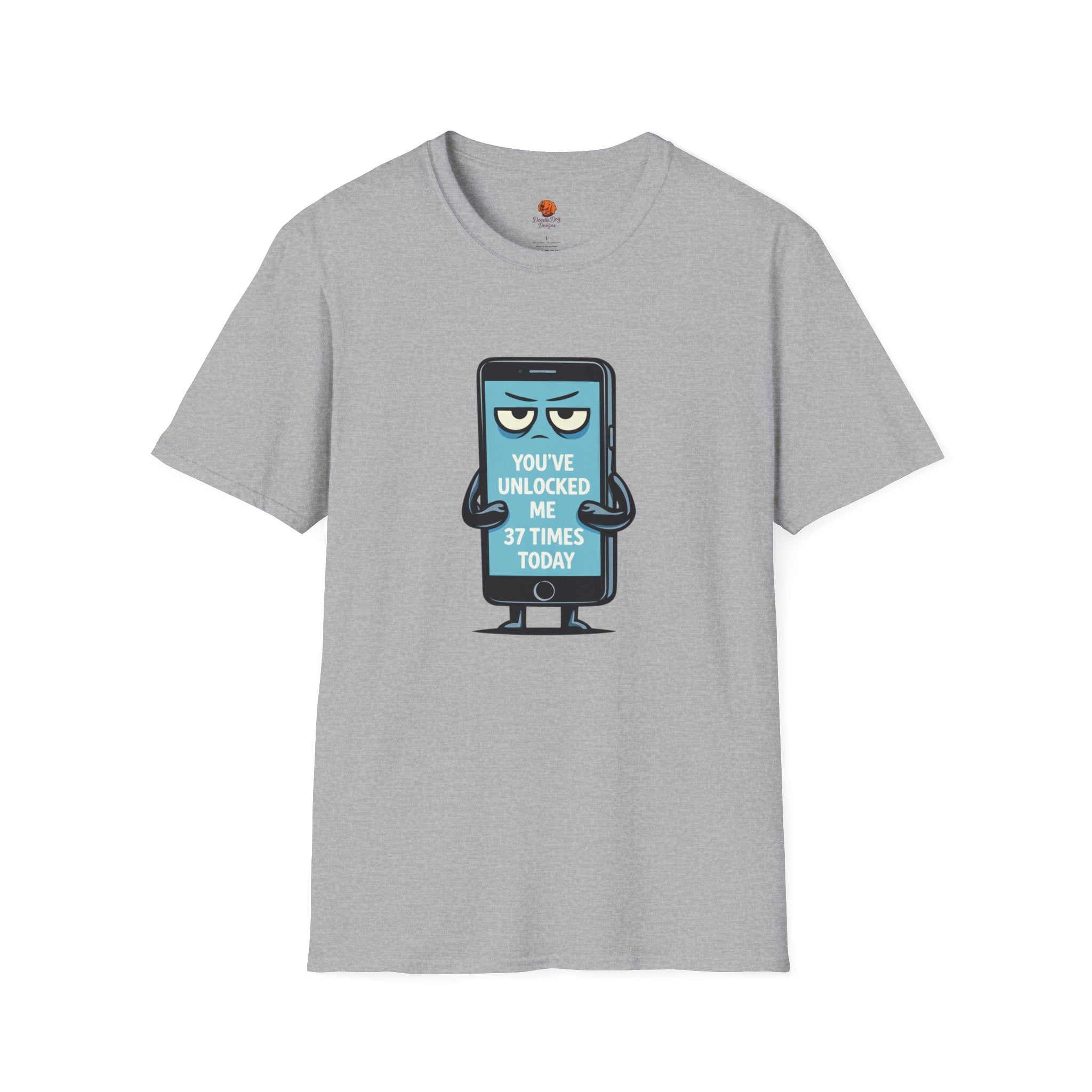 Phone Emoji T-Shirt — "You've Unlocked Me 37 Times Today" Funny Tech Tee