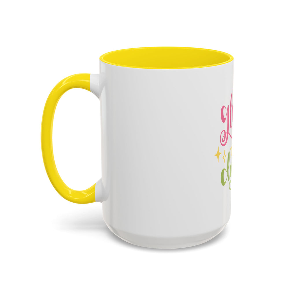 Too Glam To Give A Damn Accent Coffee Mug — Funny Pink & Green Script Ceramic Mug (11/15oz)