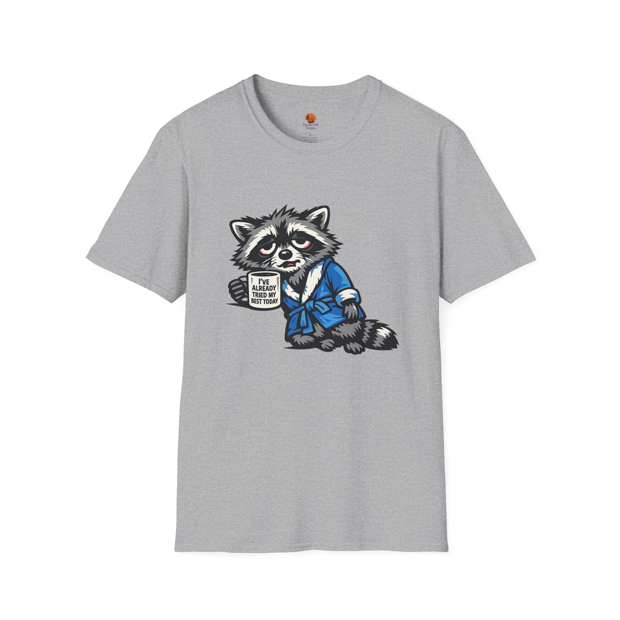 Raccoon Morning Coffee T-Shirt — Cute Lazy Animal Tee